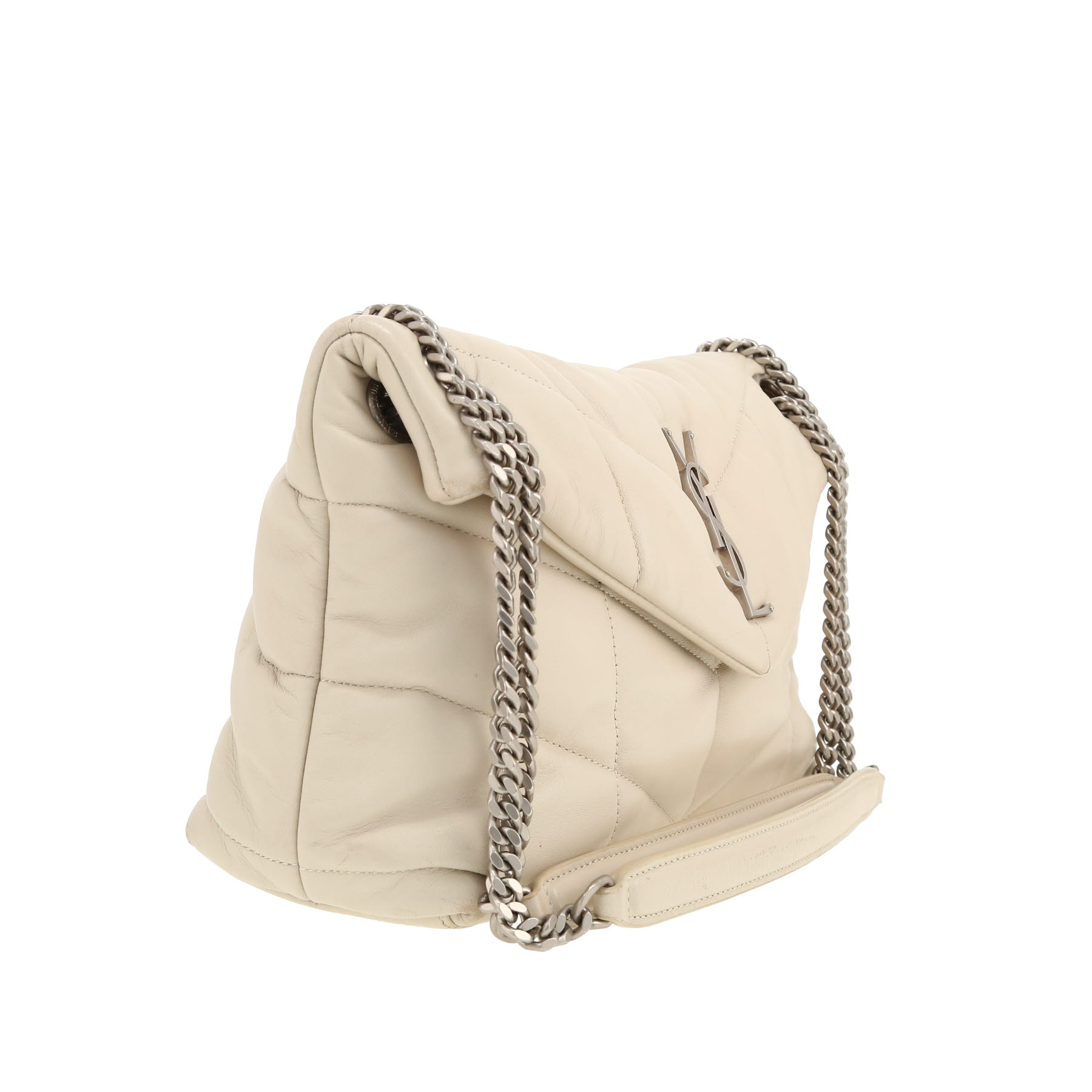 Bolso bandolera Saint Laurent  Puffer modelo pequeño  en cuero acolchado con motivos de espigas blanquecino