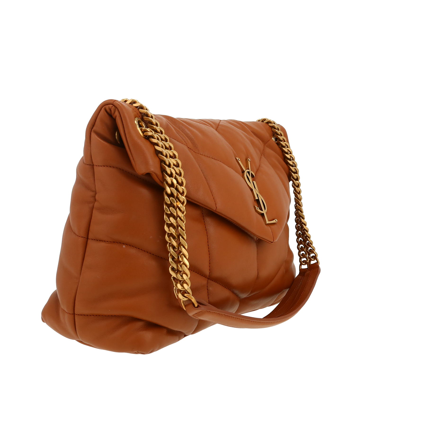 Bolso de mano Saint Laurent  Puffer modelo mediano  en cuero acolchado con motivos de espigas marrón