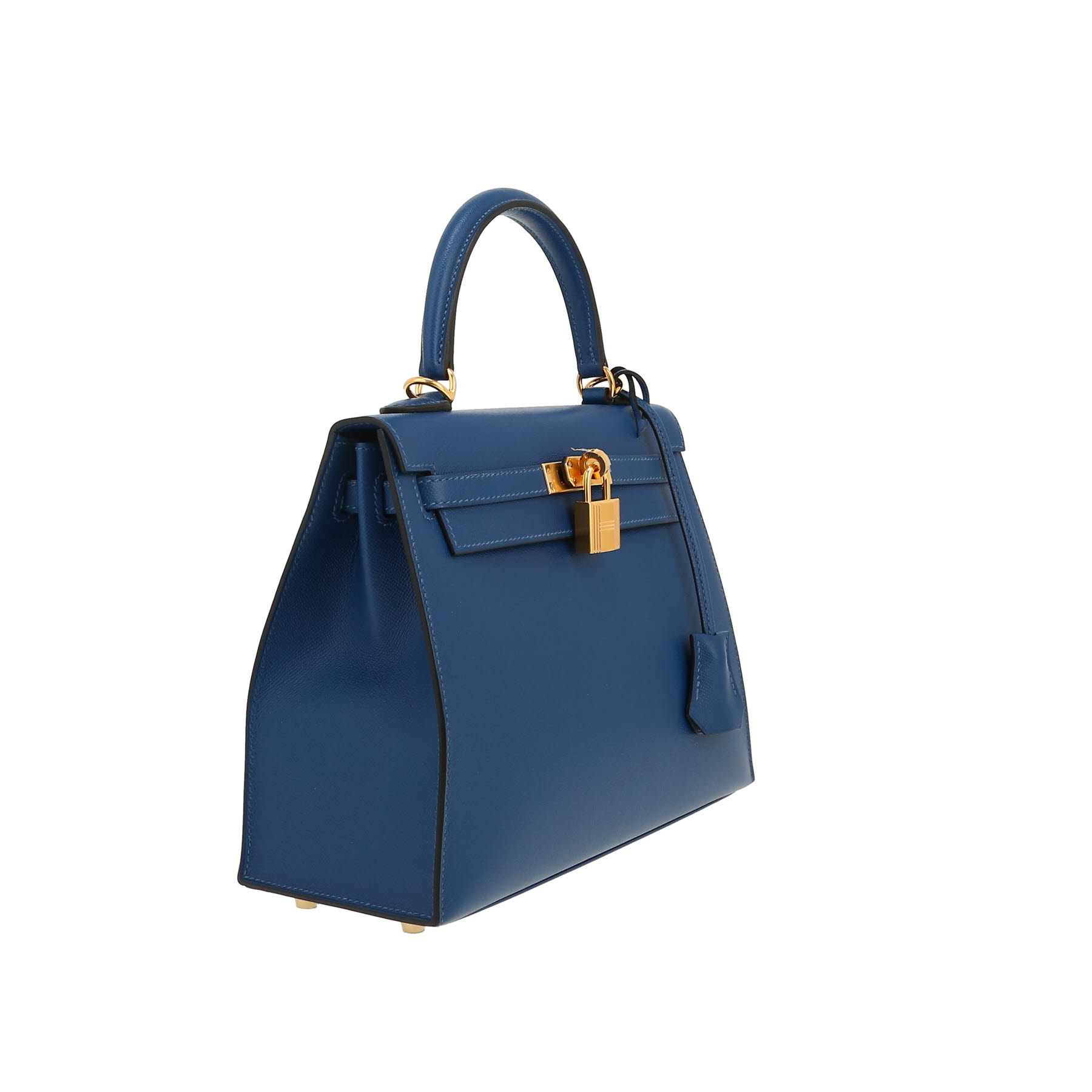 Borsa Hermès  Kelly 25 cm in vitello Madame blu