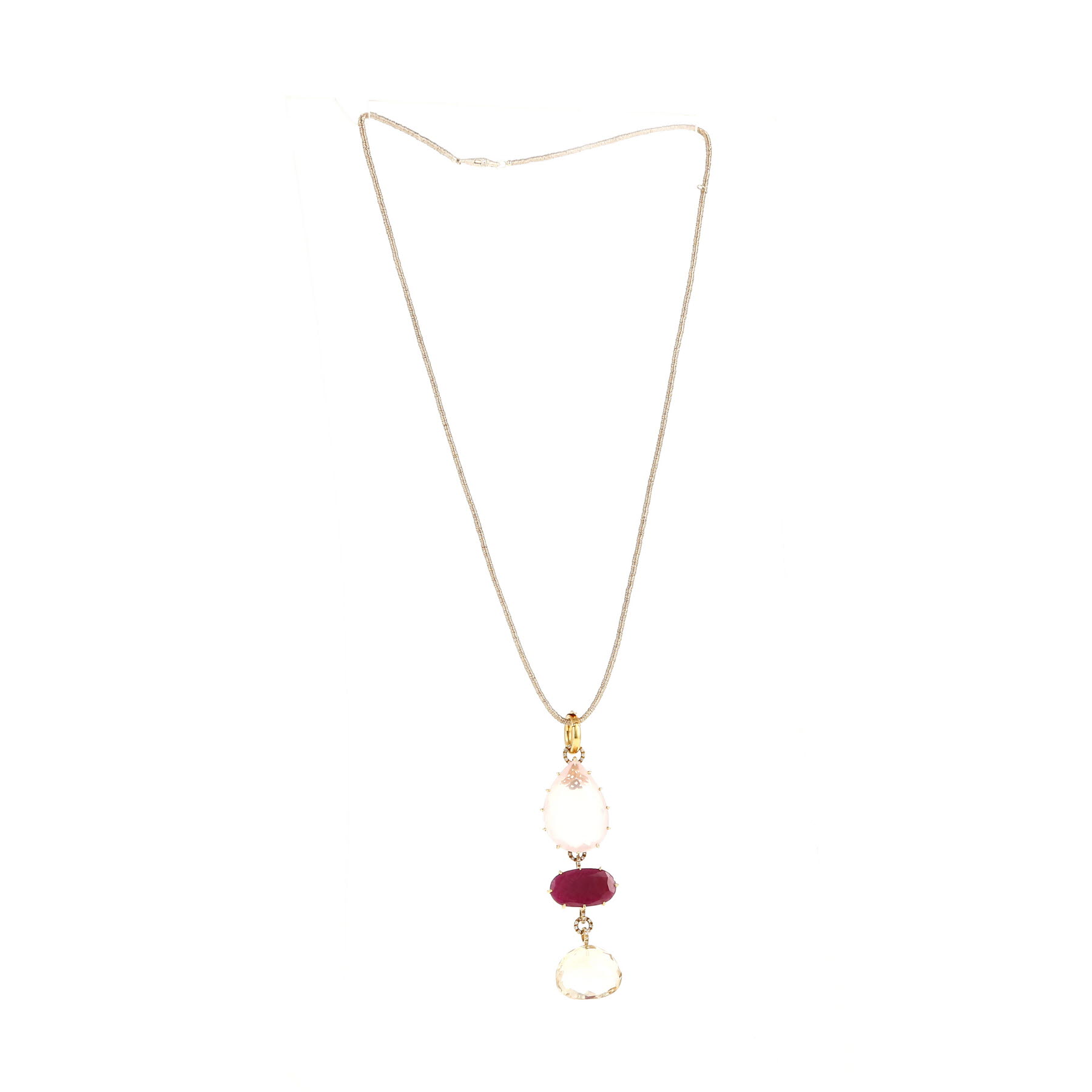 H. Stern  necklace in yellow gold, quartz and ruby