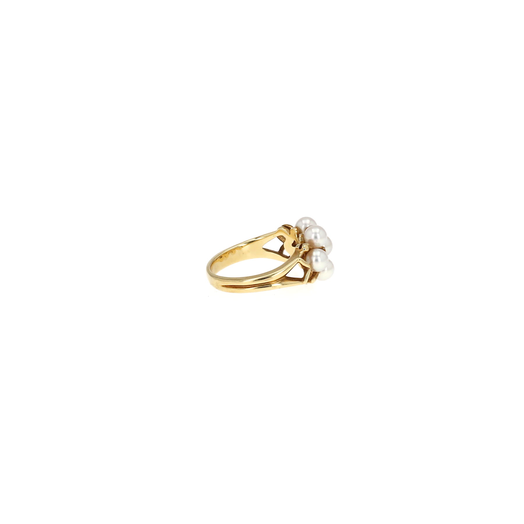 Bague Mikimoto  en or jaune, perles de culture Akoya et diamants