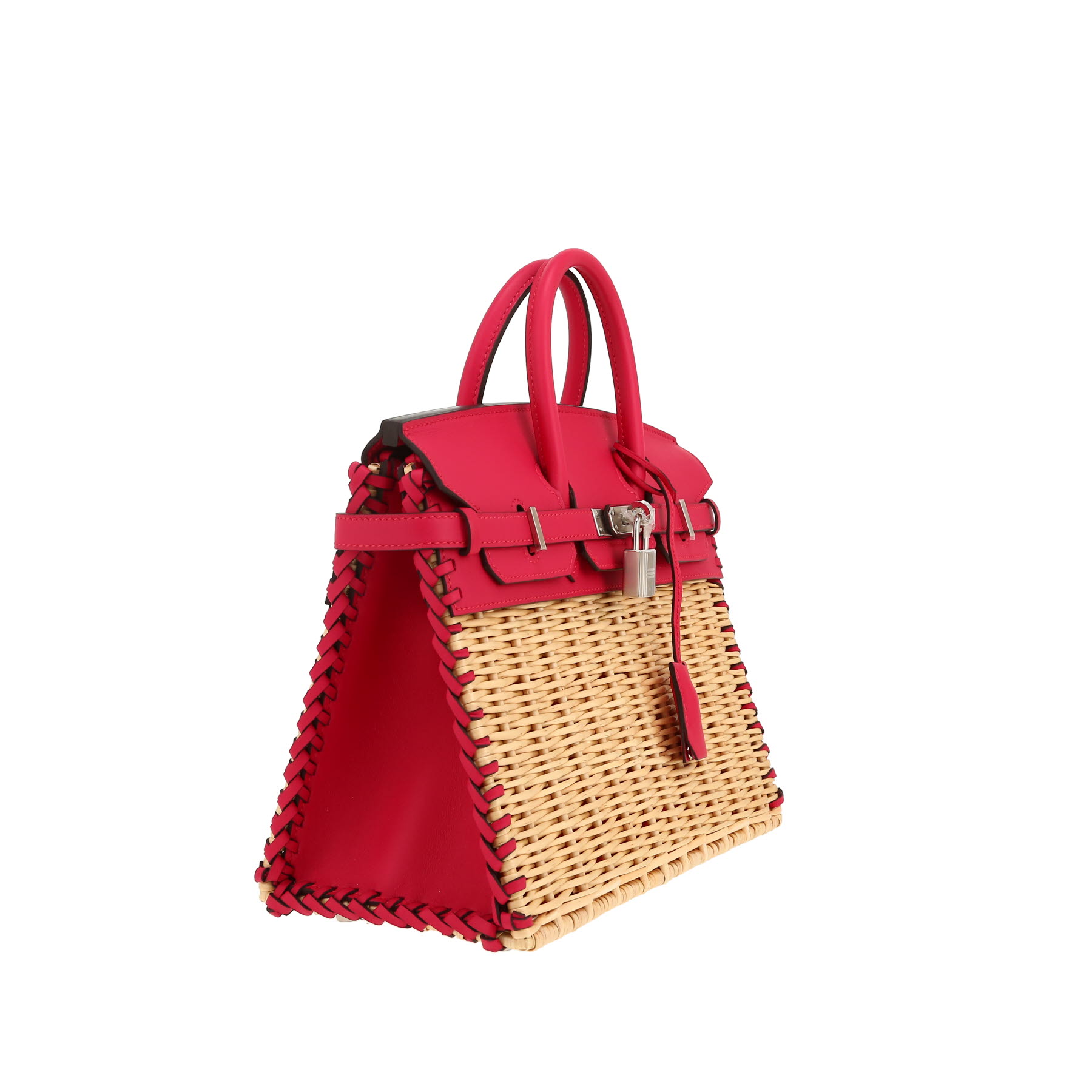 Hermès  Birkin 25 cm Picnic handbag  in raspberry pink Swift leather  and wicker