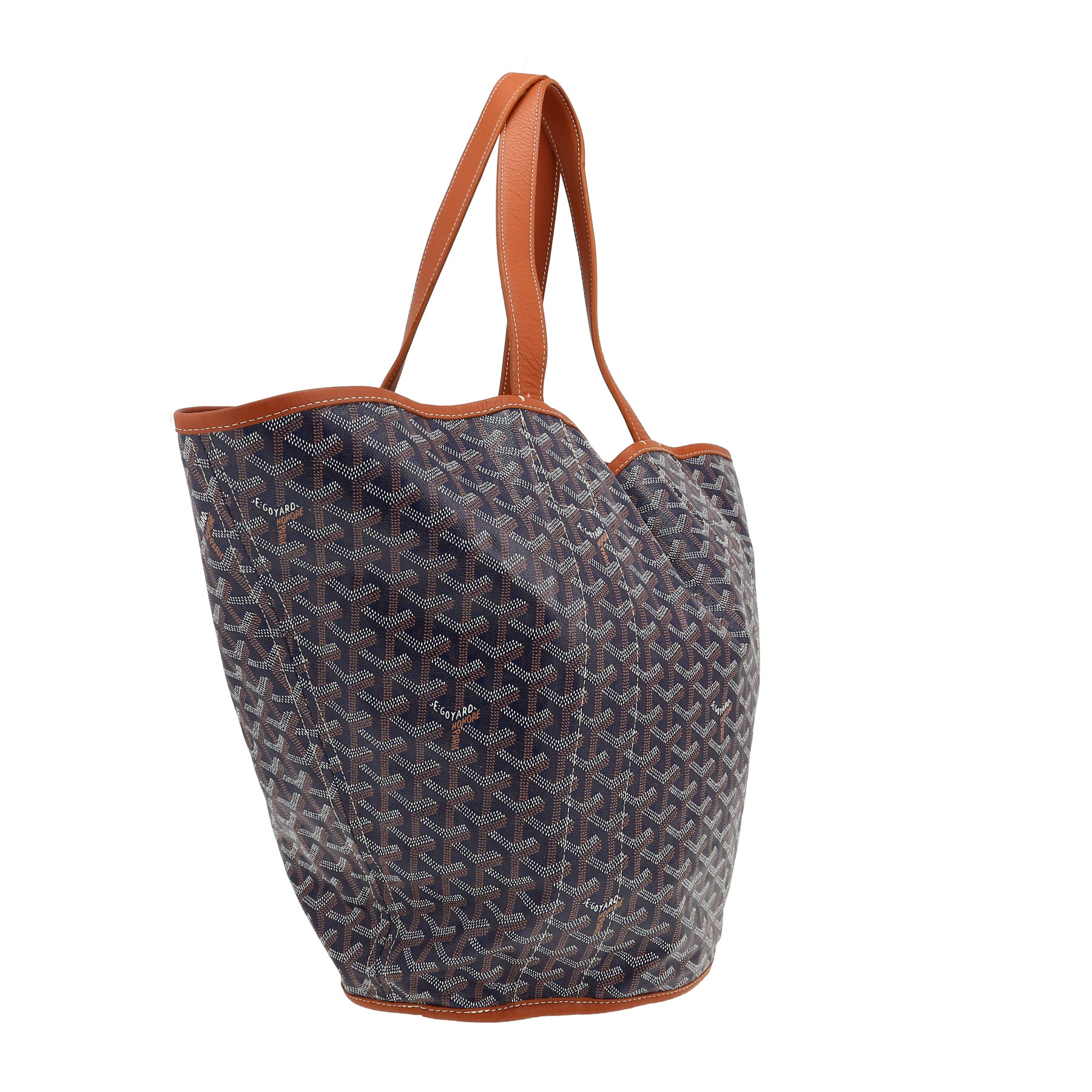 Goyard  Belharra shopping bag  in navy blue Goyard canvas  and brown leather