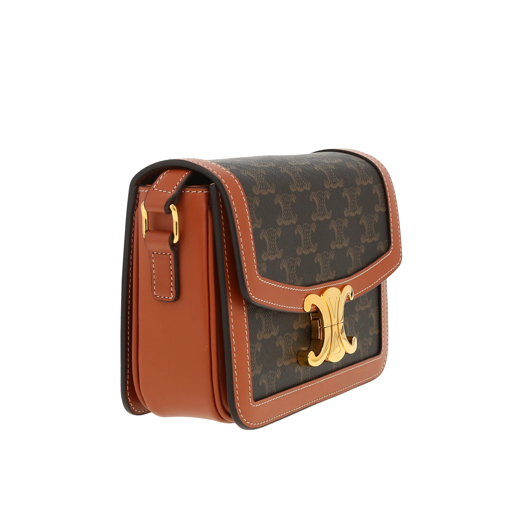 Celine  Triomphe Teen shoulder bag  in brown "Triomphe" canvas  and brown leather