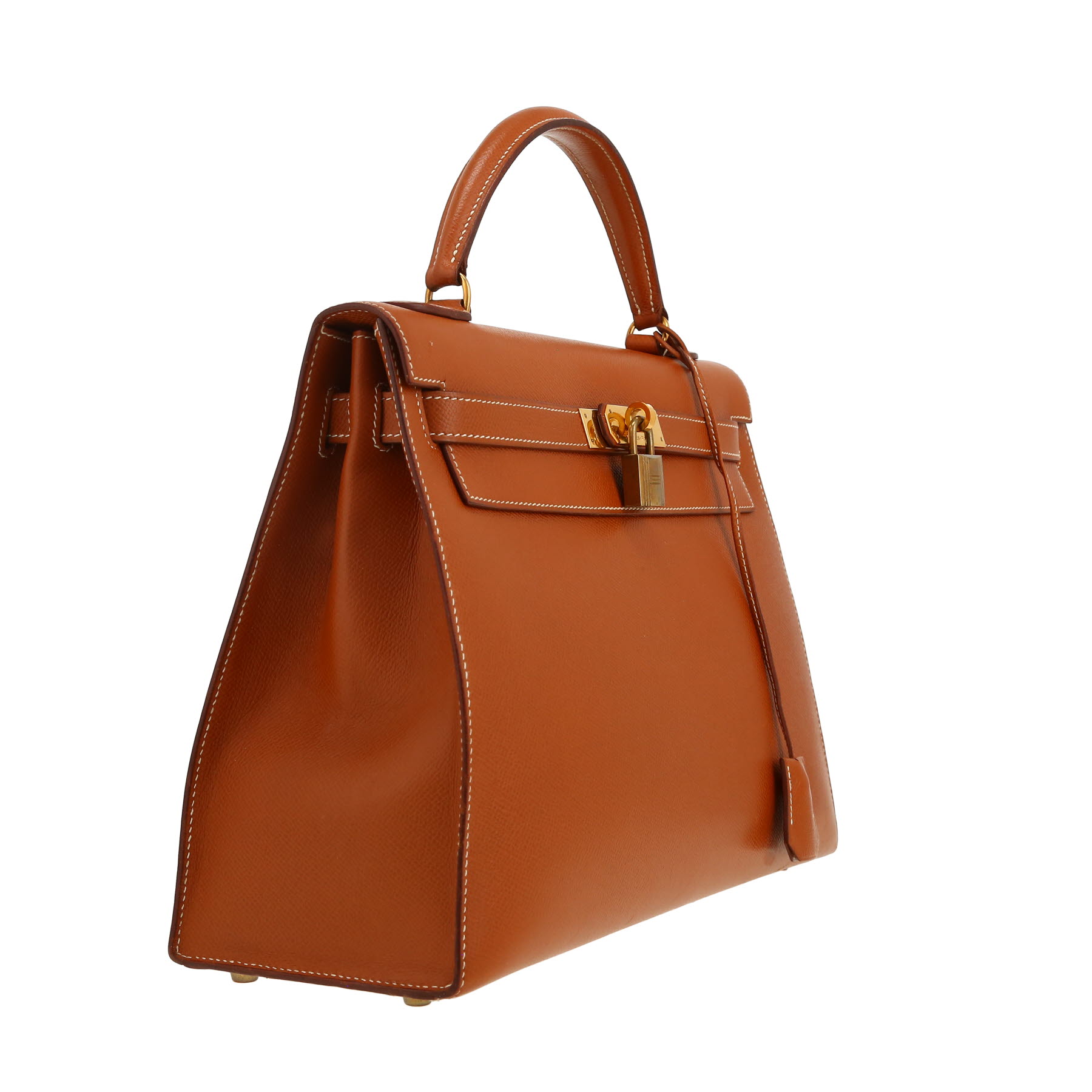 Bolso de mano Hermès  Kelly 32 cm en cuero Courchevel color oro