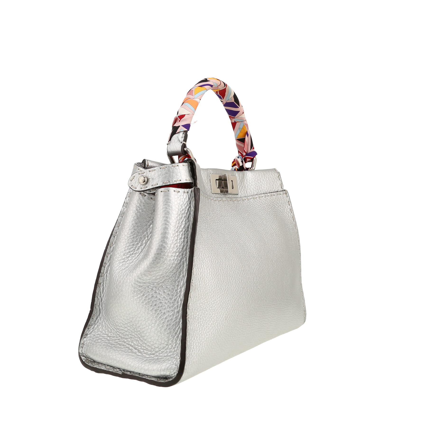 Borsa Fendi  Peekaboo Selleria modello medio  in pelle martellata argentata