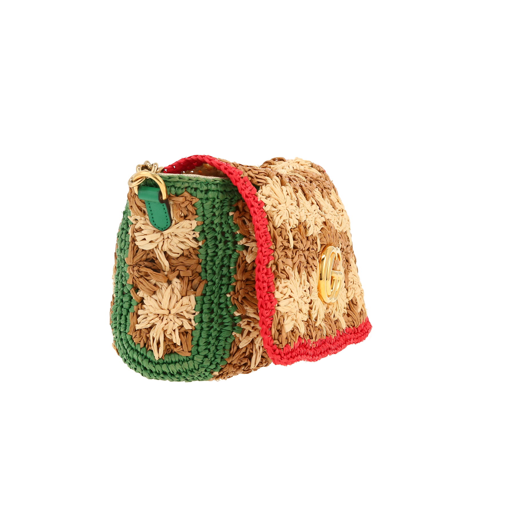 Gucci  GG Marmont shoulder bag  in beige, green and red raphia