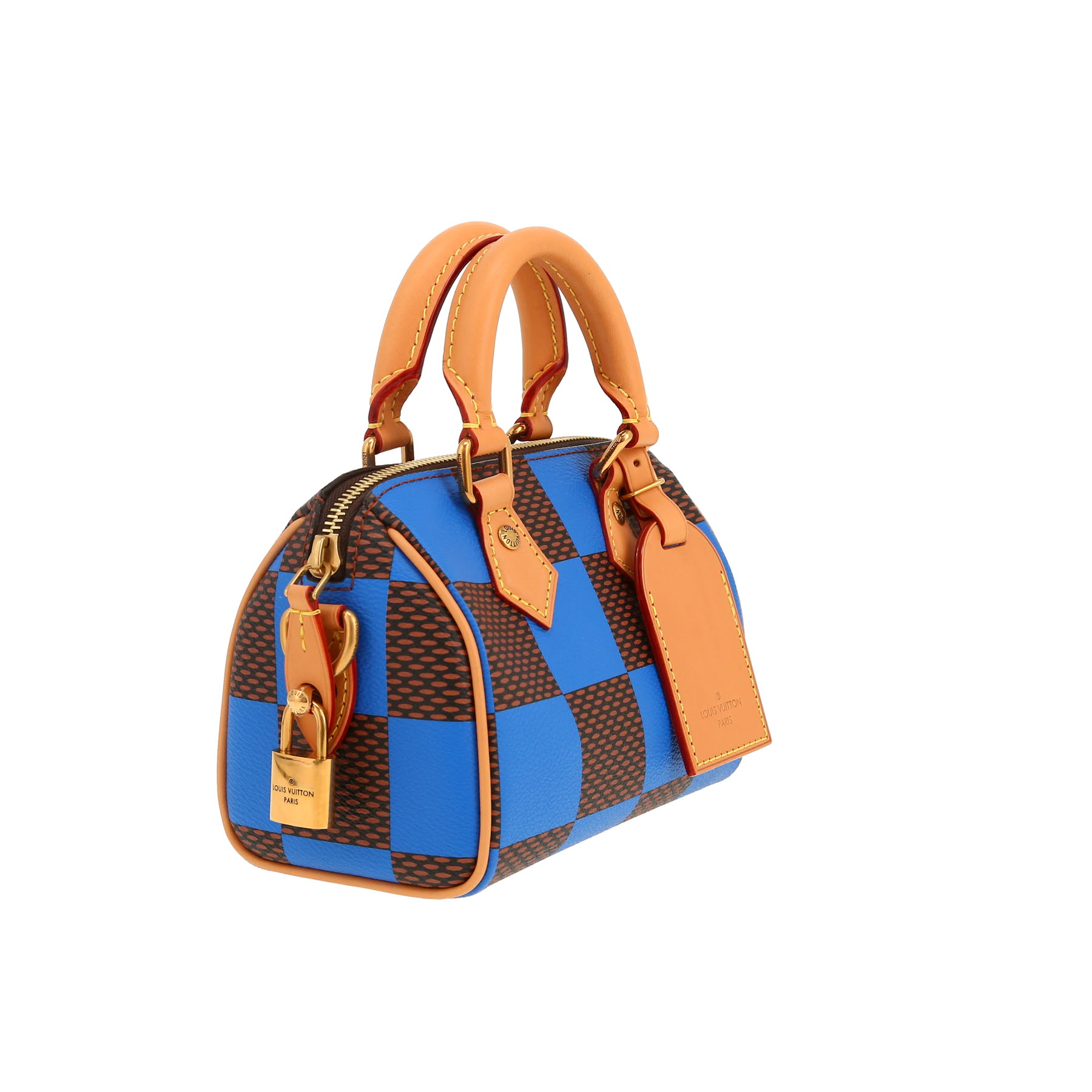 Sac à main Louis Vuitton  Speedy en toile damier marron et bleue et cuir naturel