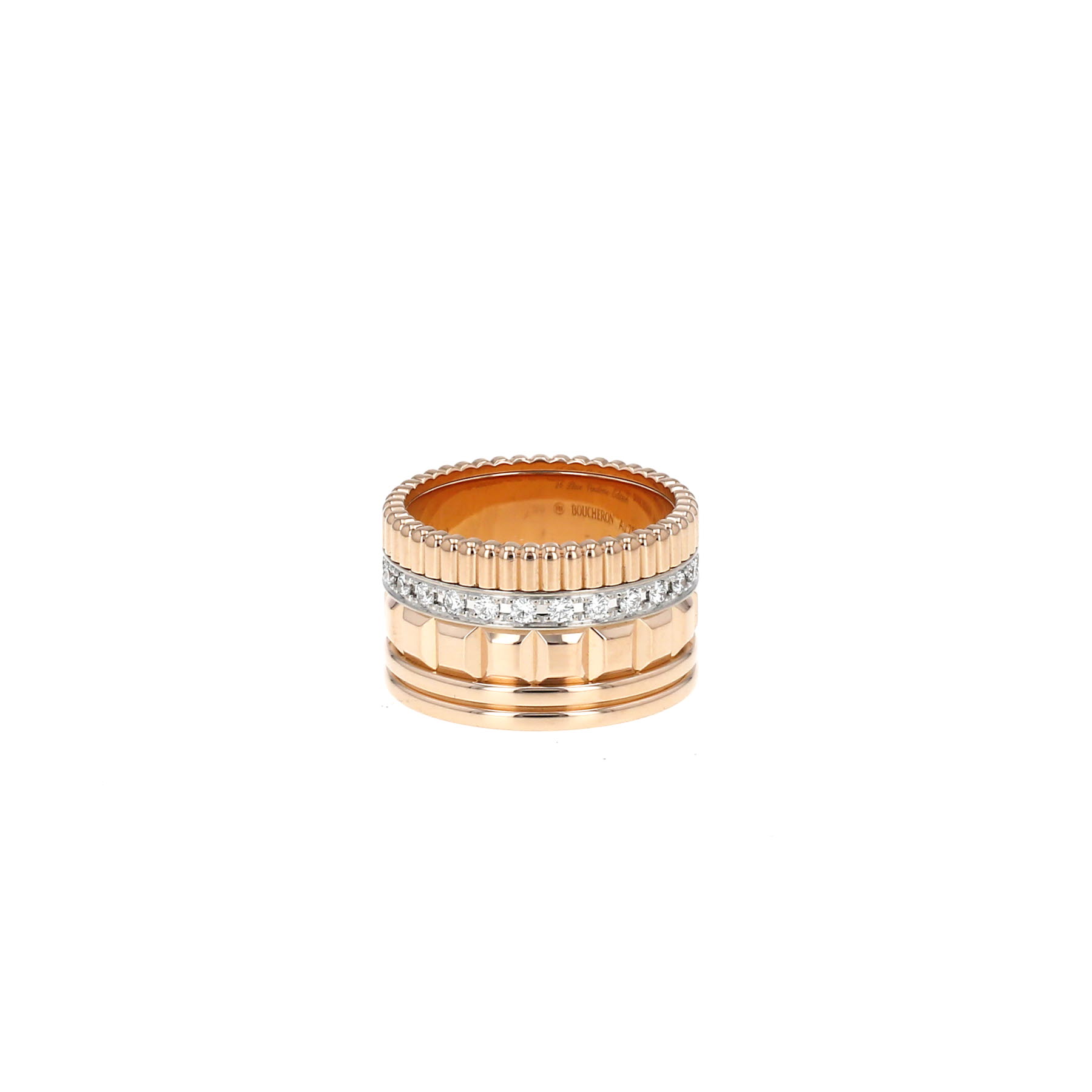 Sortija Boucheron Quatre Radiant Edition modelo grande de oro rosa y diamantes