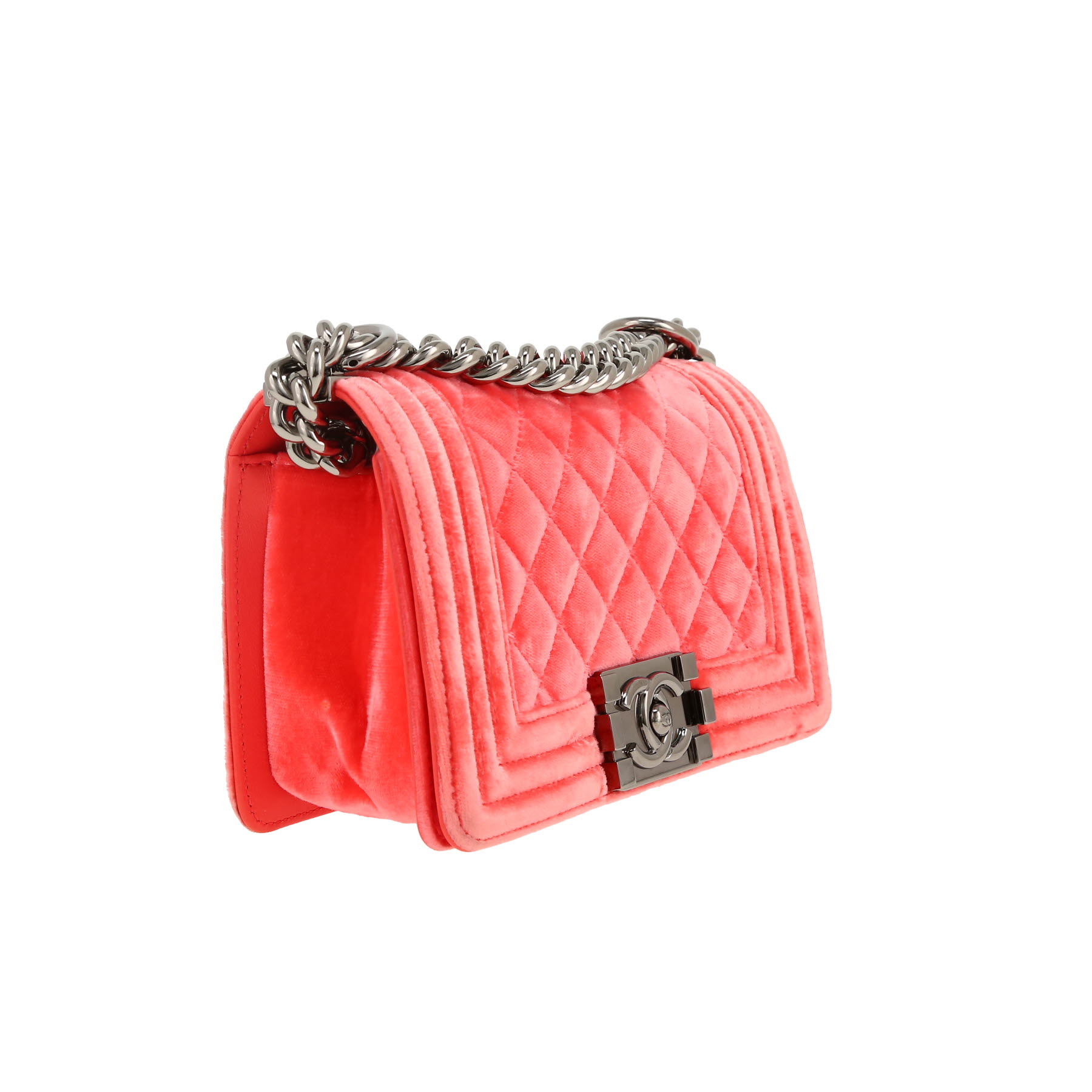 Borsa a tracolla Chanel  Boy piccola  in velluto trapuntato rosa
