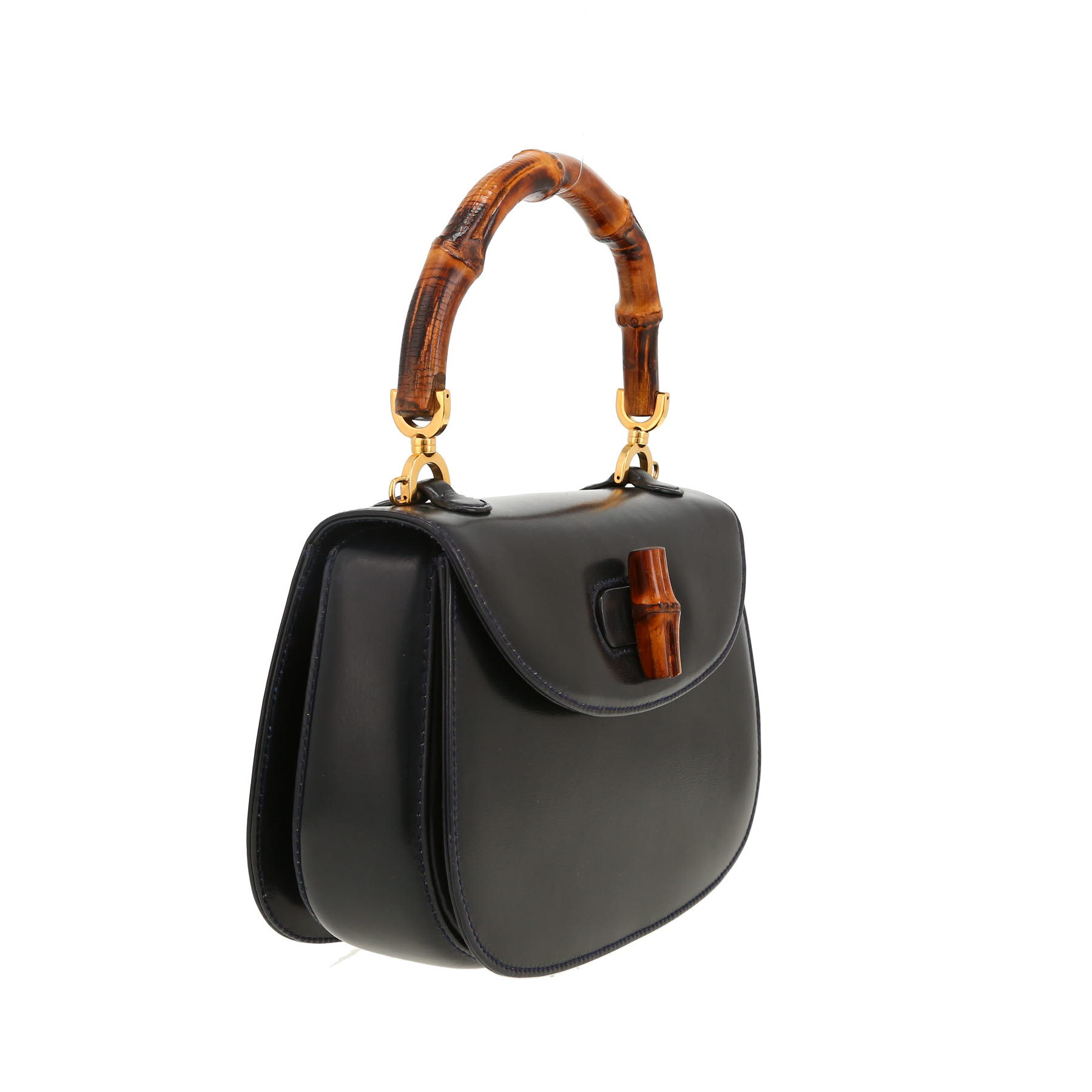 Sac à main Gucci  Bamboo en cuir bleu-marine et bambou