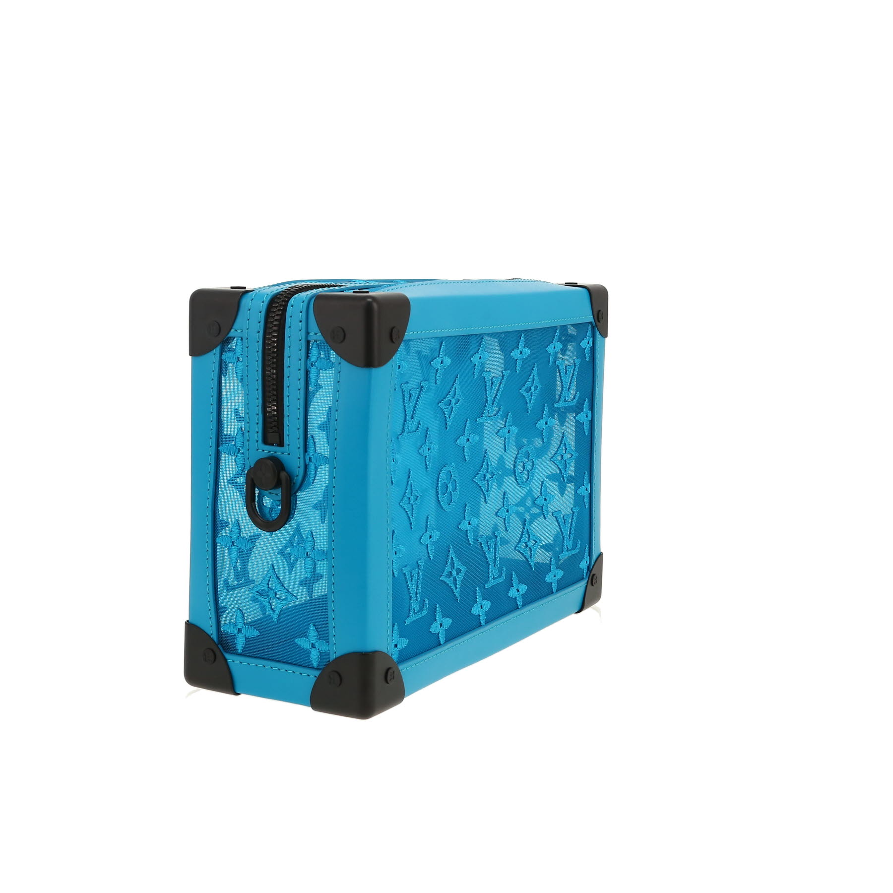 Sac bandoulière Louis Vuitton  Soft Trunk en cuir bleu et toile monogram transparente
