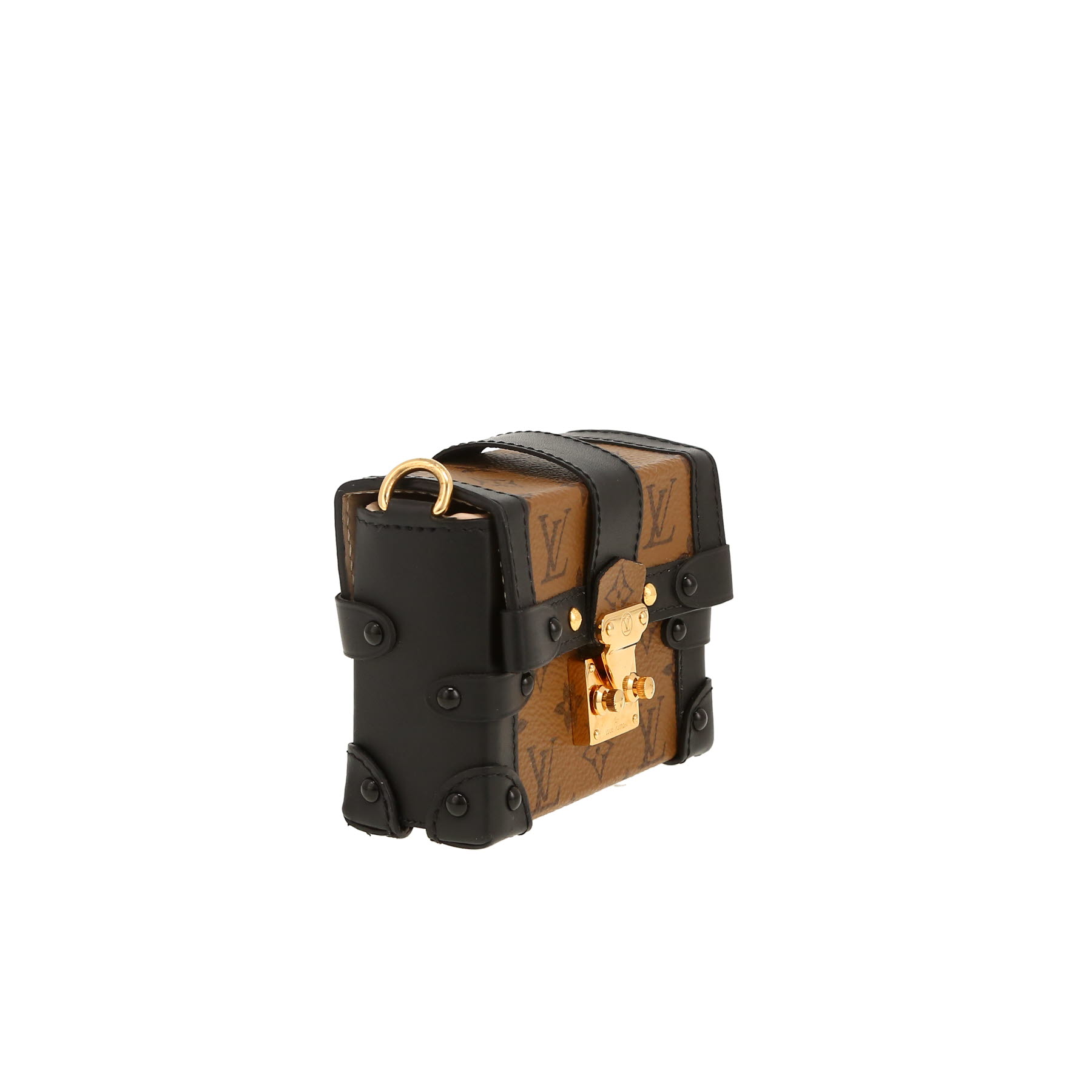 Porte-clef Louis Vuitton  Trunk en toile monogram Reverso marron et cuir noir
