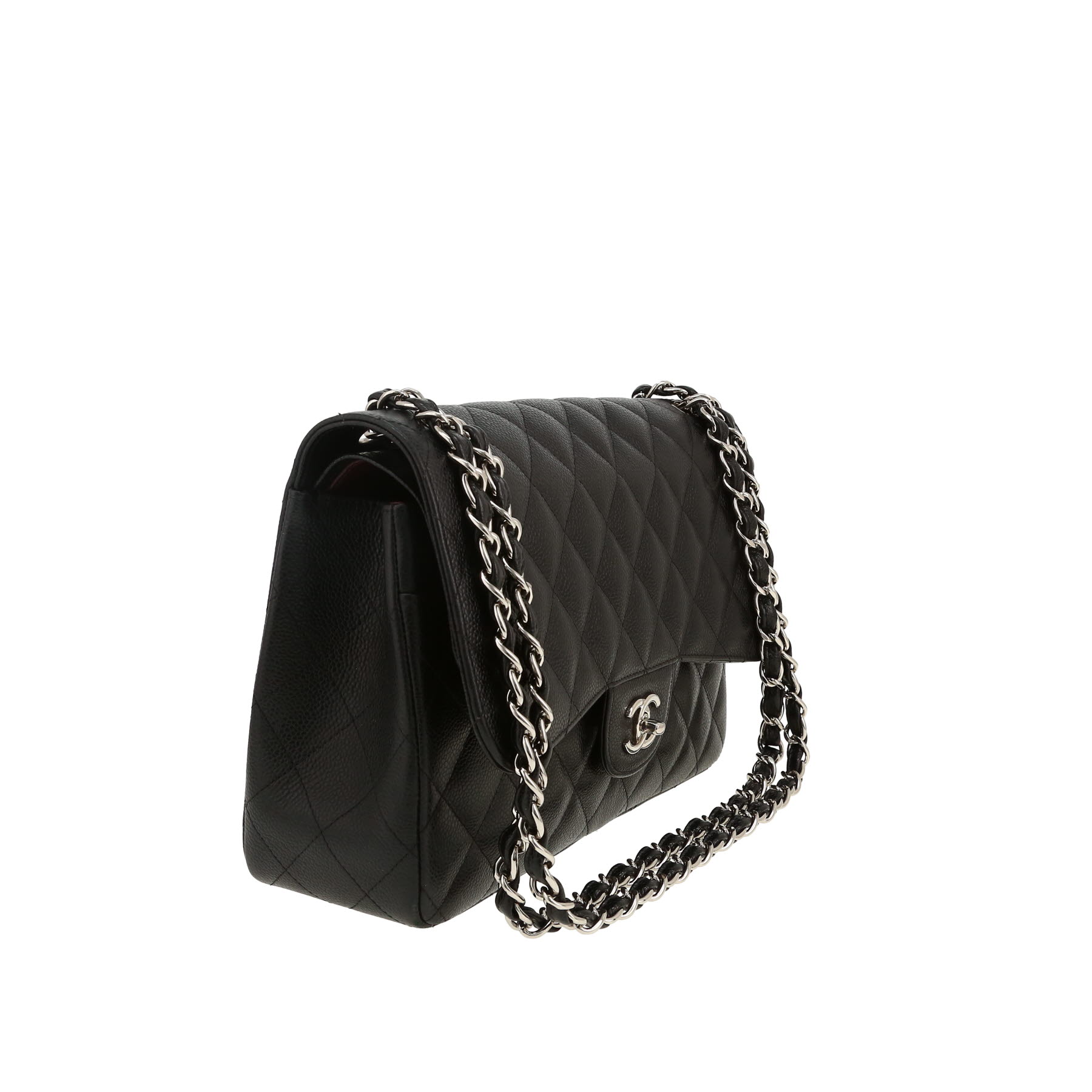Chanel  Timeless Jumbo shoulder bag  in black quilted grained leather