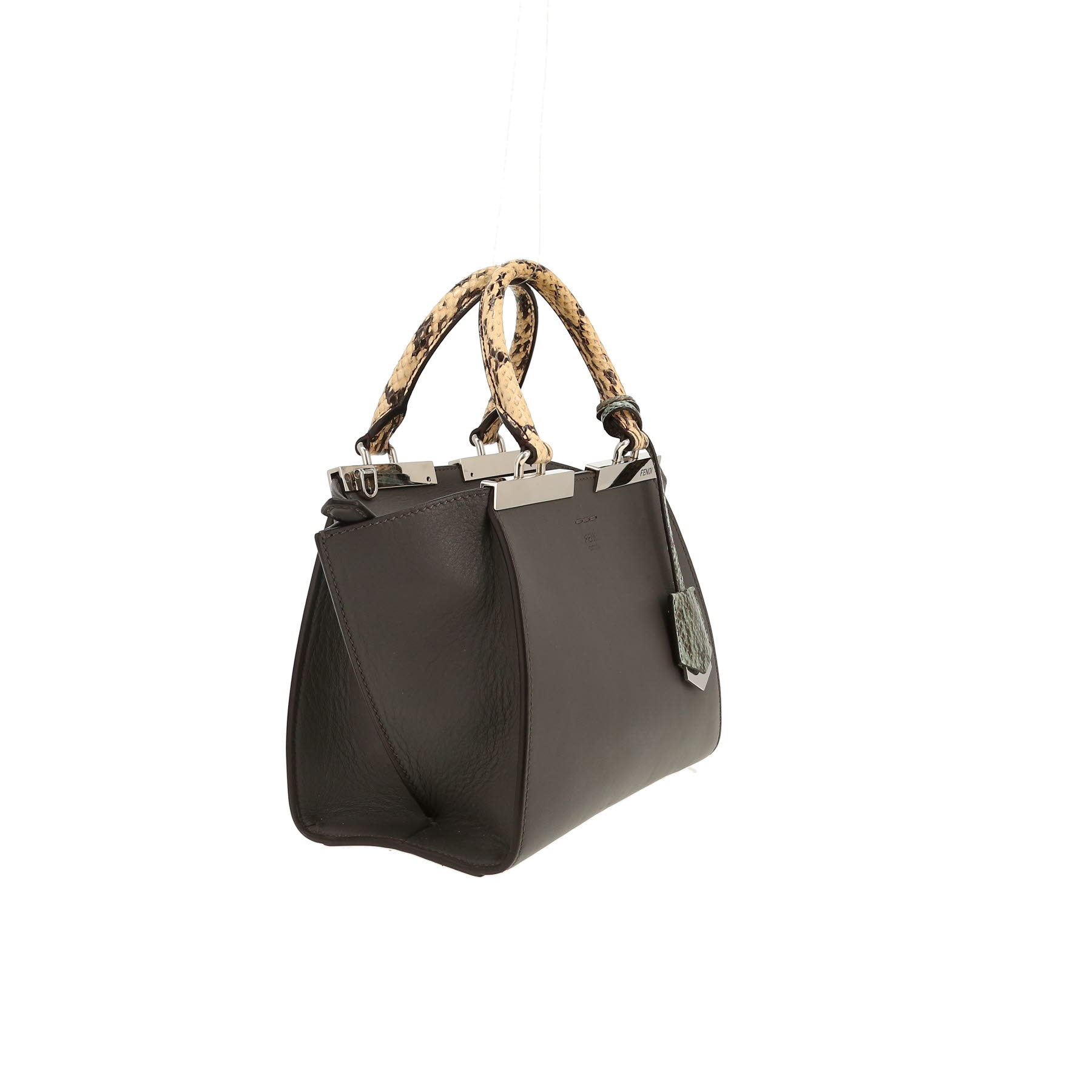 Sac bandoulière Fendi  2 Jours petit modèle  en cuir gris et python beige