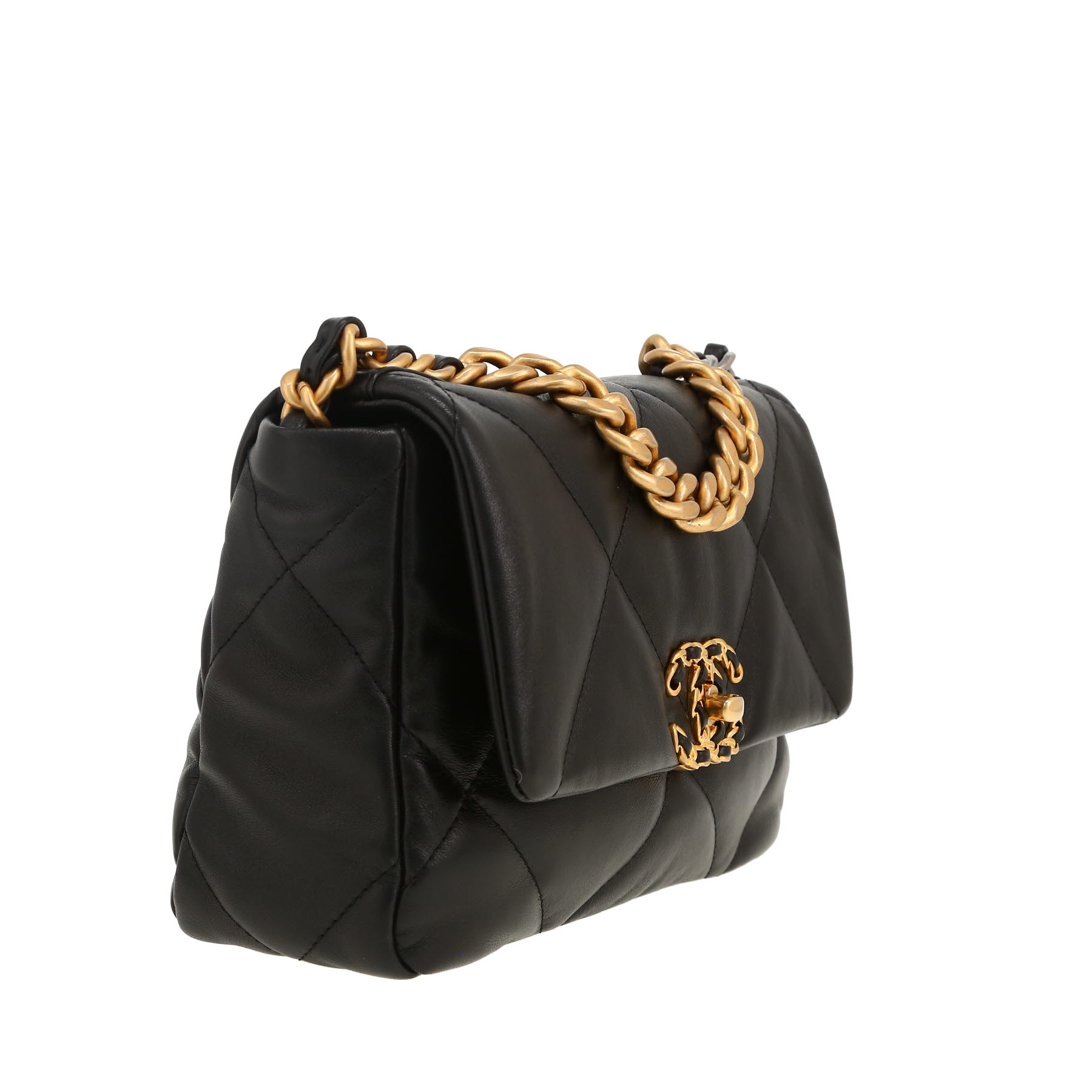 Chanel  19 shoulder bag  in black quilted leather