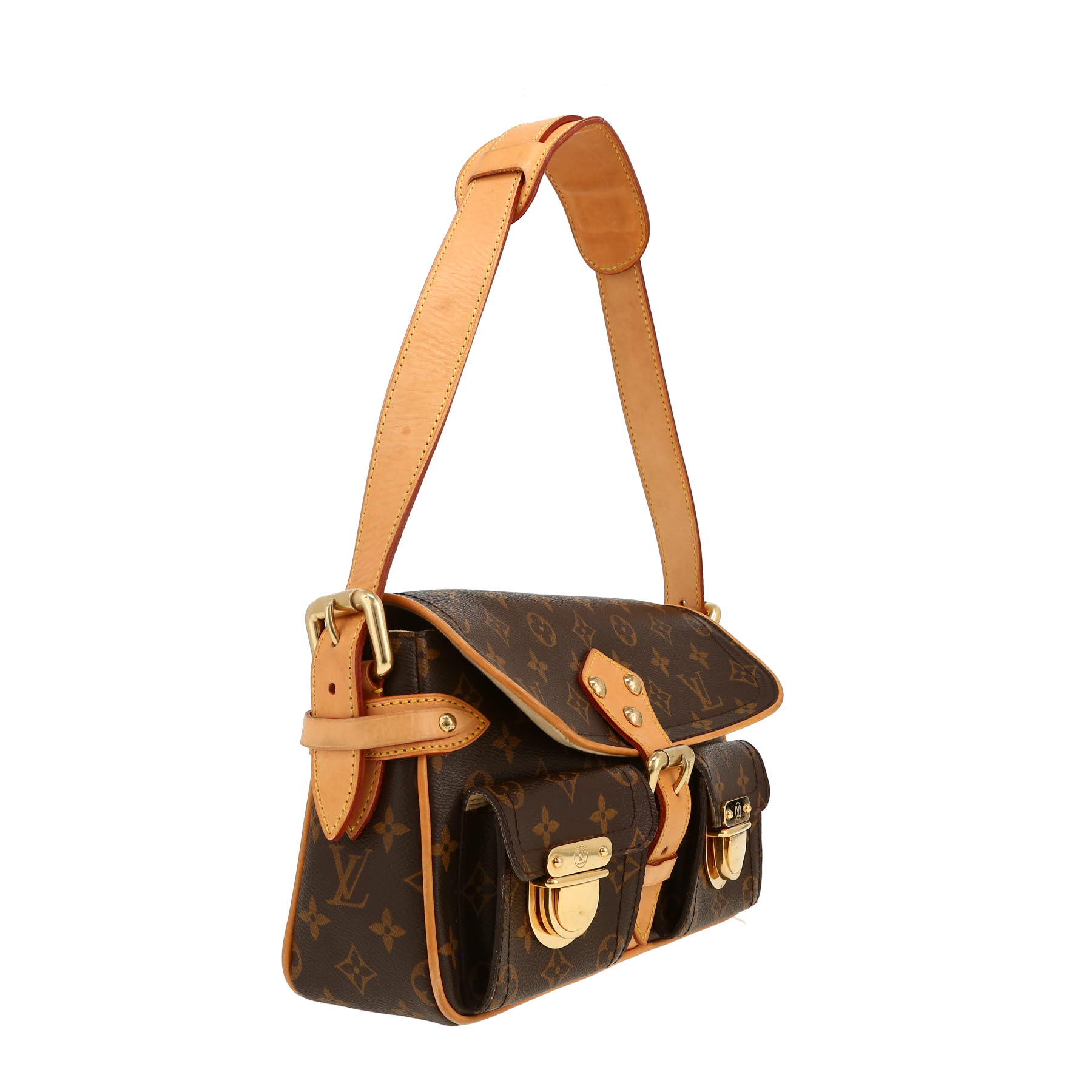 Sac à main Louis Vuitton  Hudson en toile monogram marron et cuir naturel Sac à main Louis Vuitton  Hudson en toile monogram marron et cuir naturel