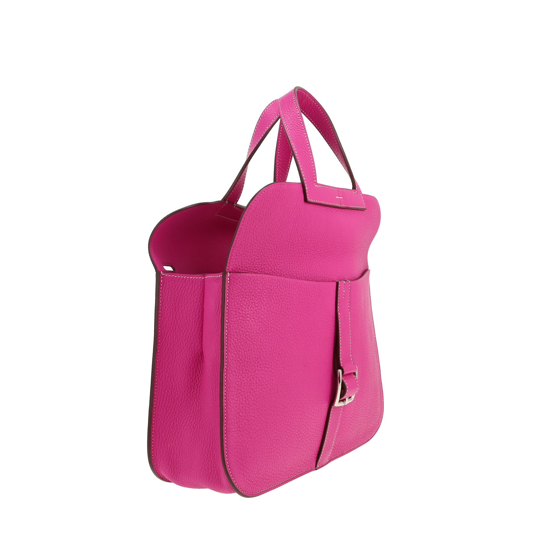 Sac bandoulière Hermès  Halzan en cuir taurillon clémence rose Magnolia