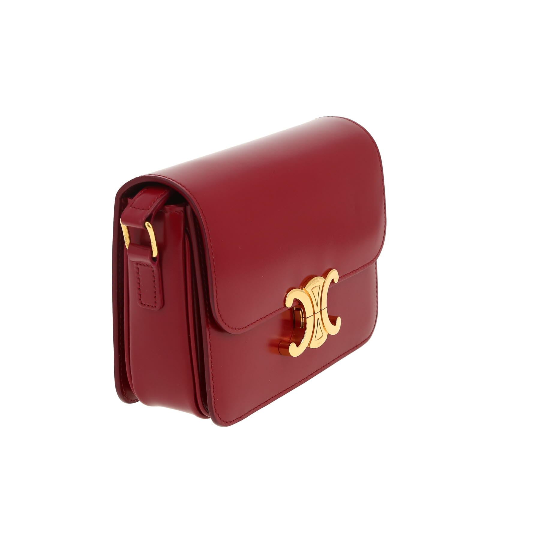 Celine  Triomphe Teen shoulder bag  in burgundy leather