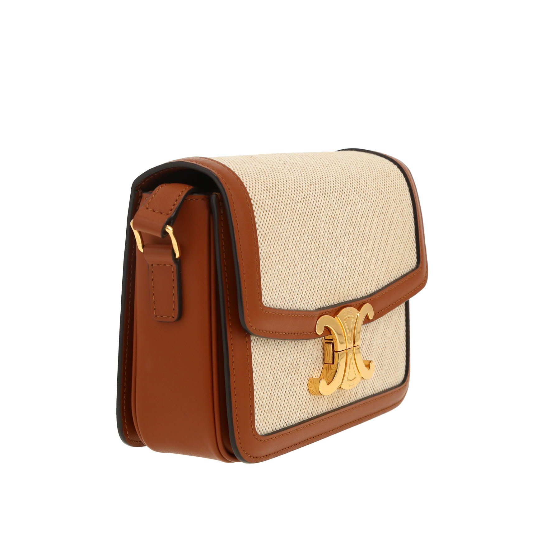 Borsa a tracolla Celine  Triomphe Teen in tela beige e pelle marrone