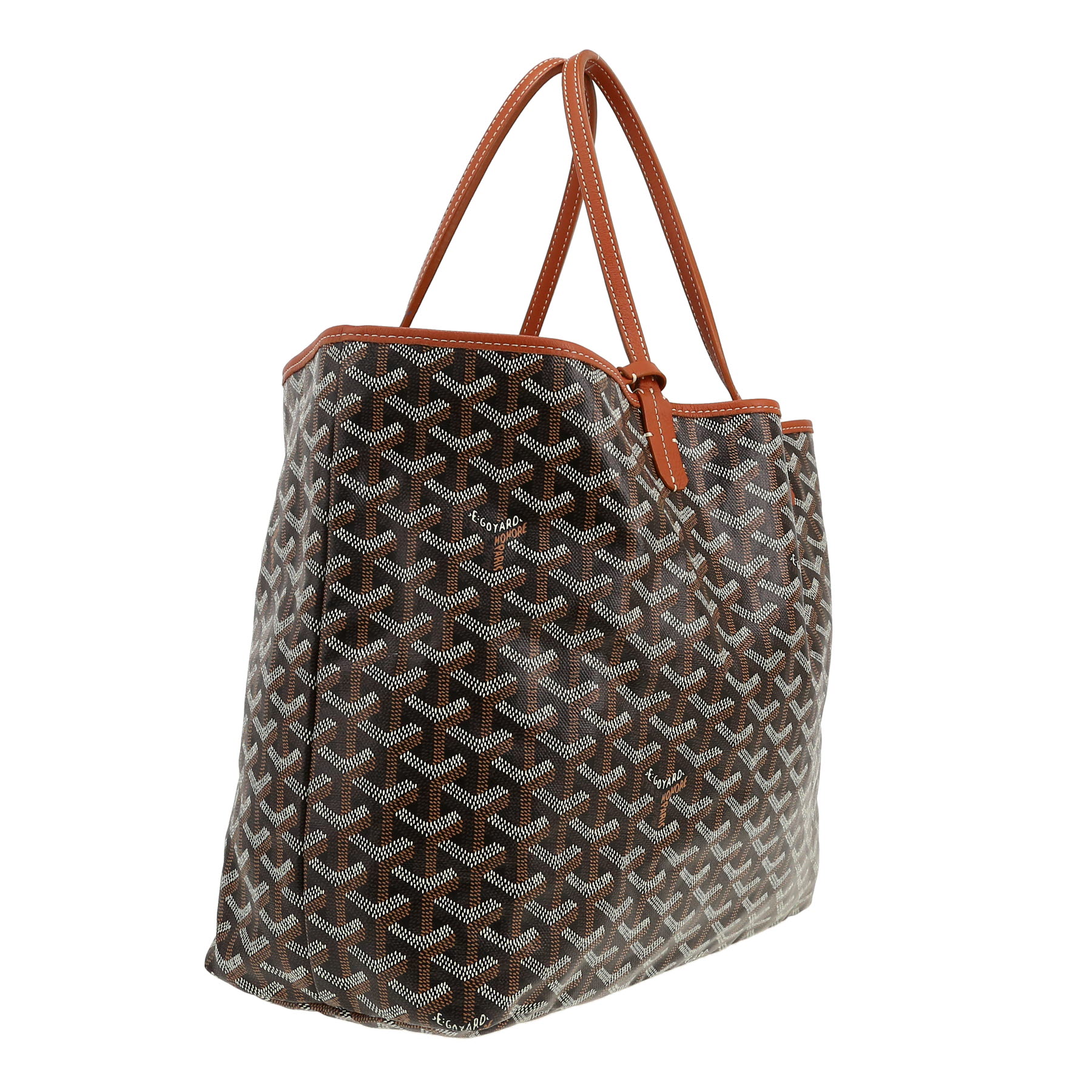 Goyard  Saint-Louis shopping bag  in black Goyard canvas  and brown leather
