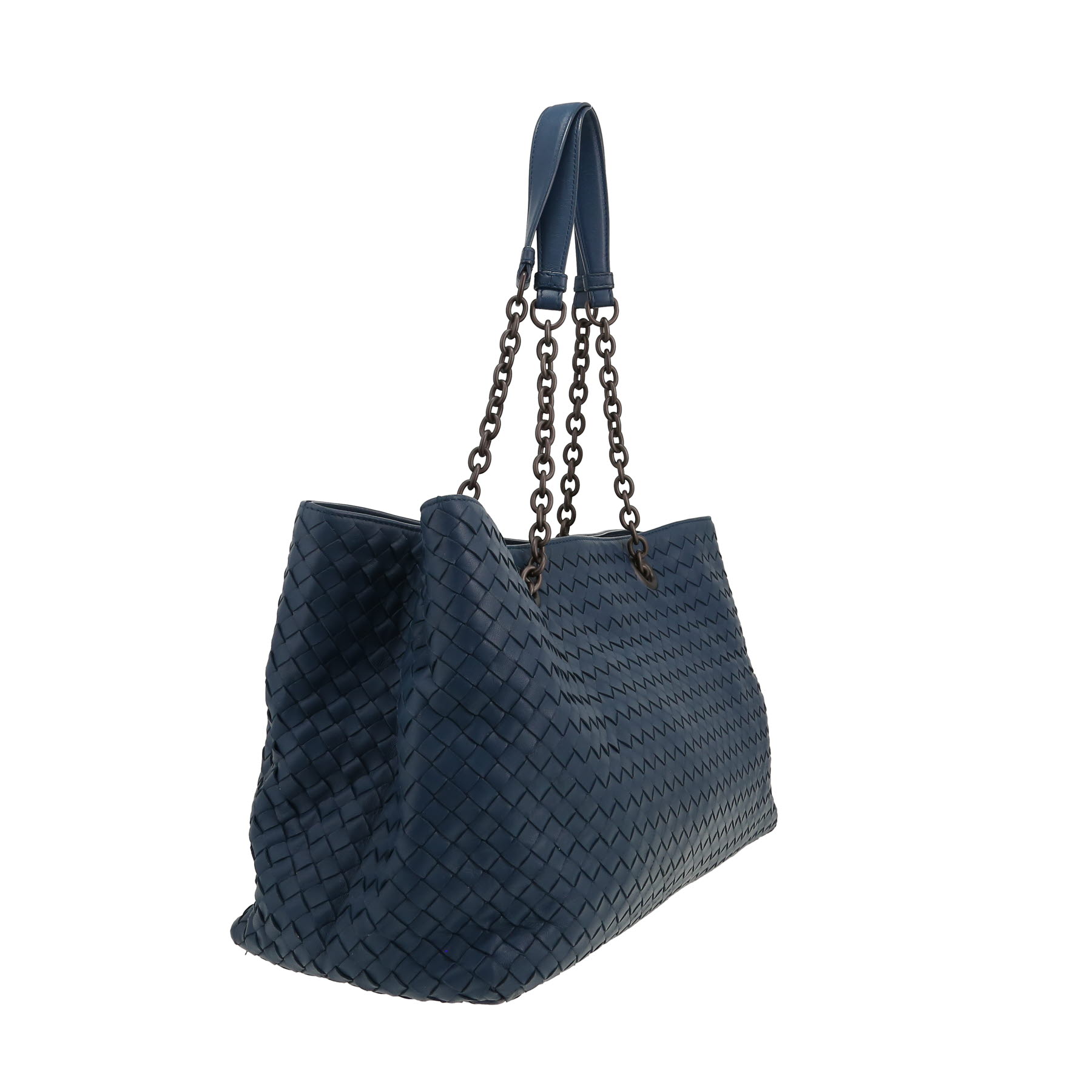 Bottega Veneta   shopping bag  in blue intrecciato leather
