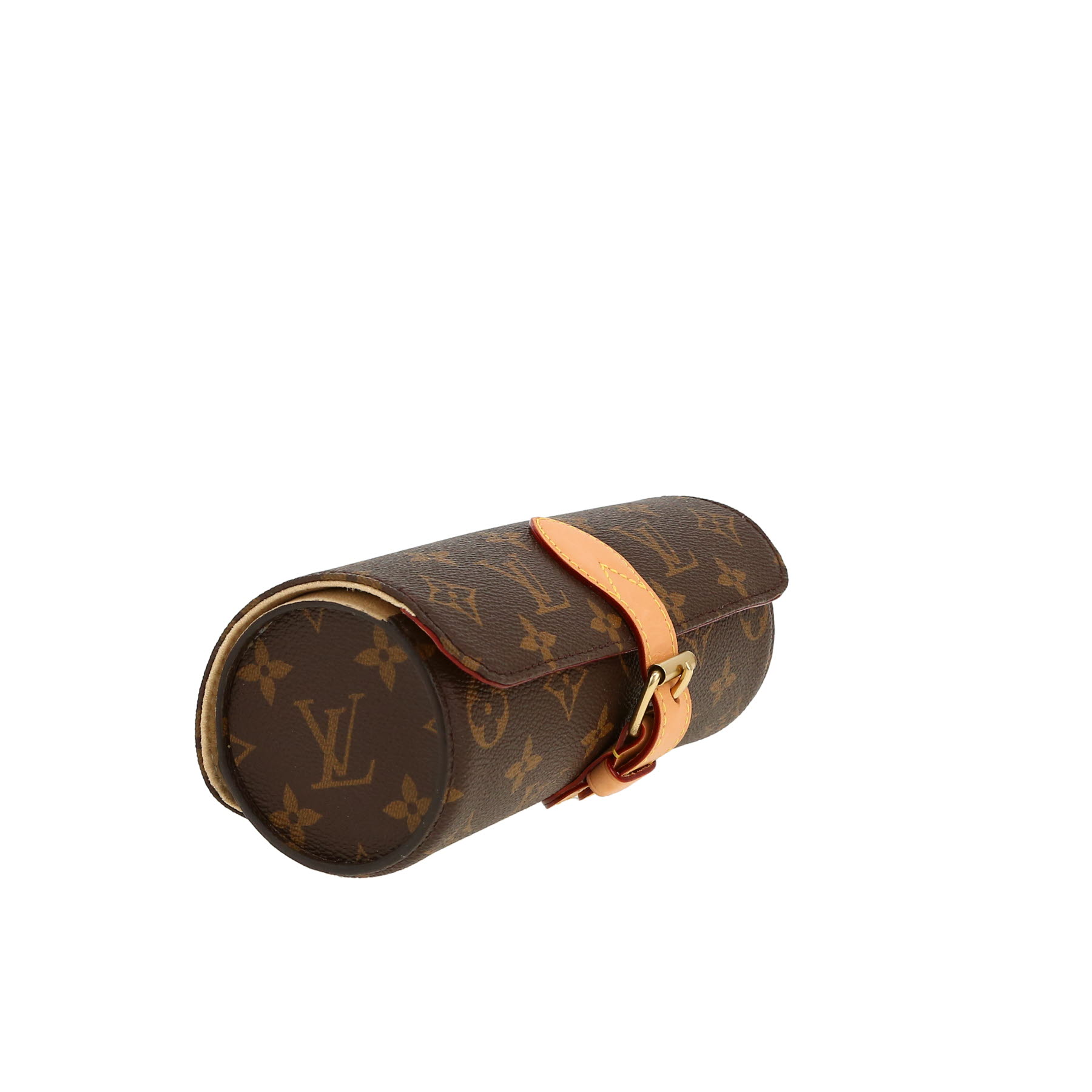 Louis Vuitton  Étui 3 montres pouch  in brown monogram canvas  and natural leather