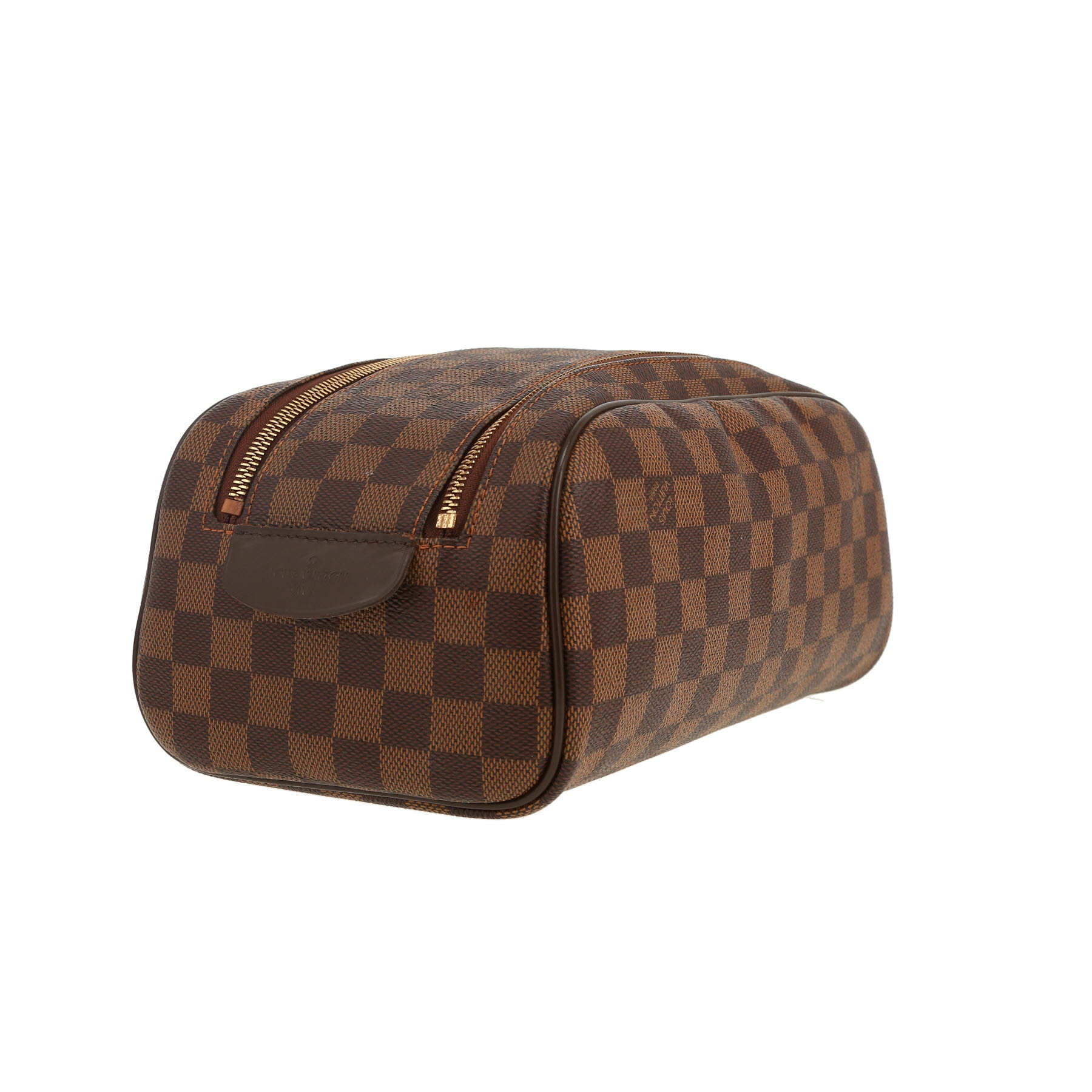 Louis Vuitton  Dopp Kit in tela a scacchi ebana e pelle marrone