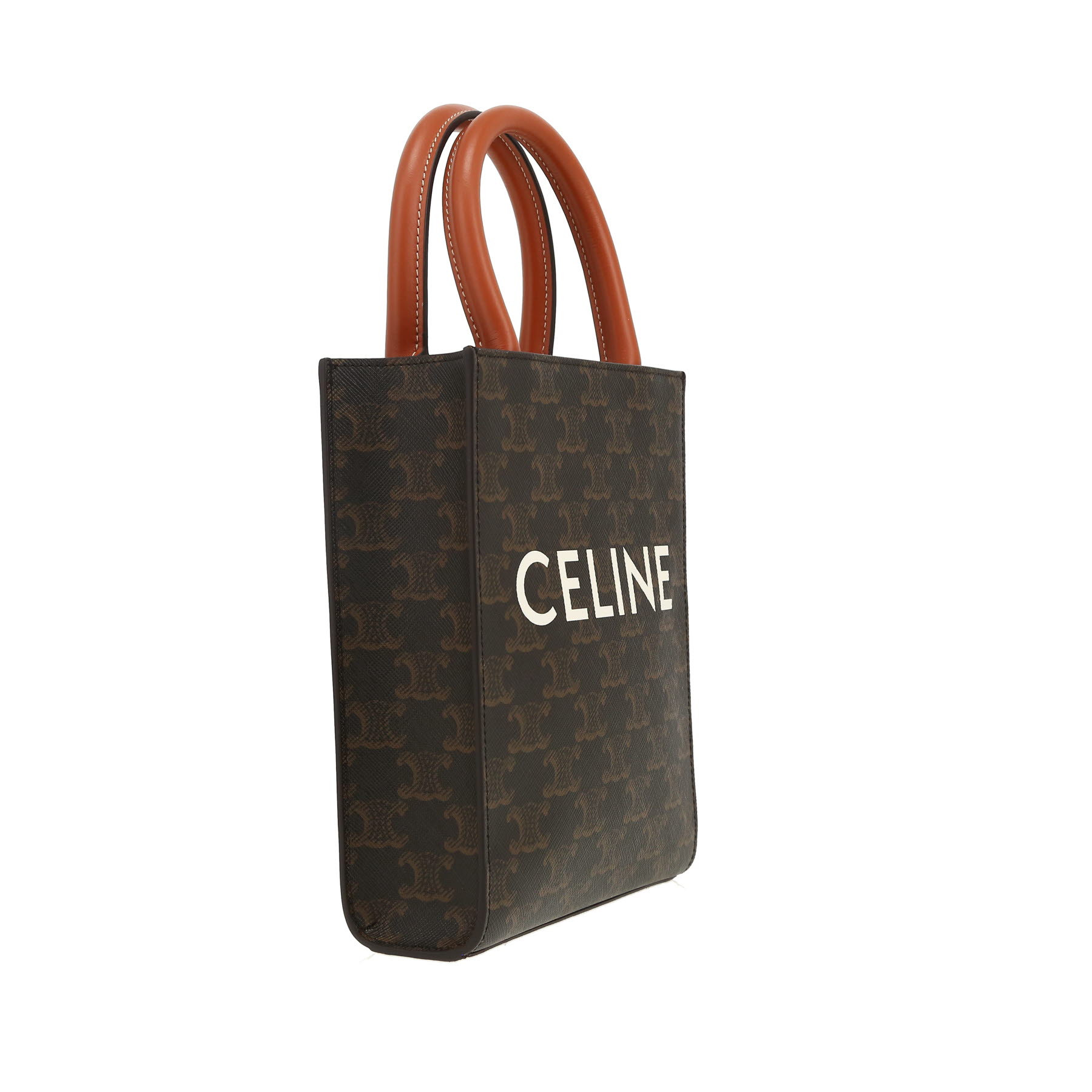 Celine  Vertical shoulder bag  in brown "Triomphe" canvas  and brown leather