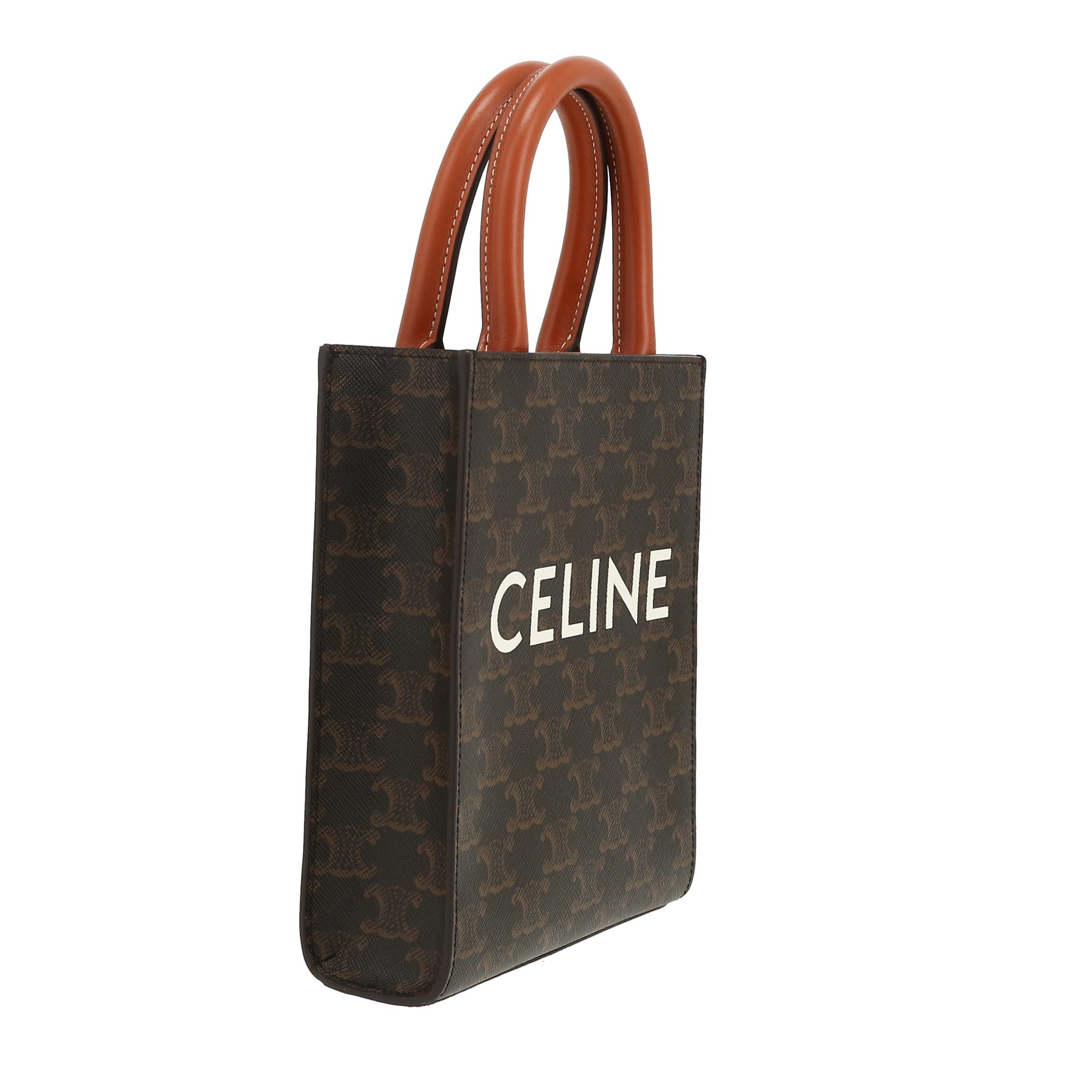 Borsa a tracolla Celine  Vertical in tela "Triomphe" marrone e pelle marrone