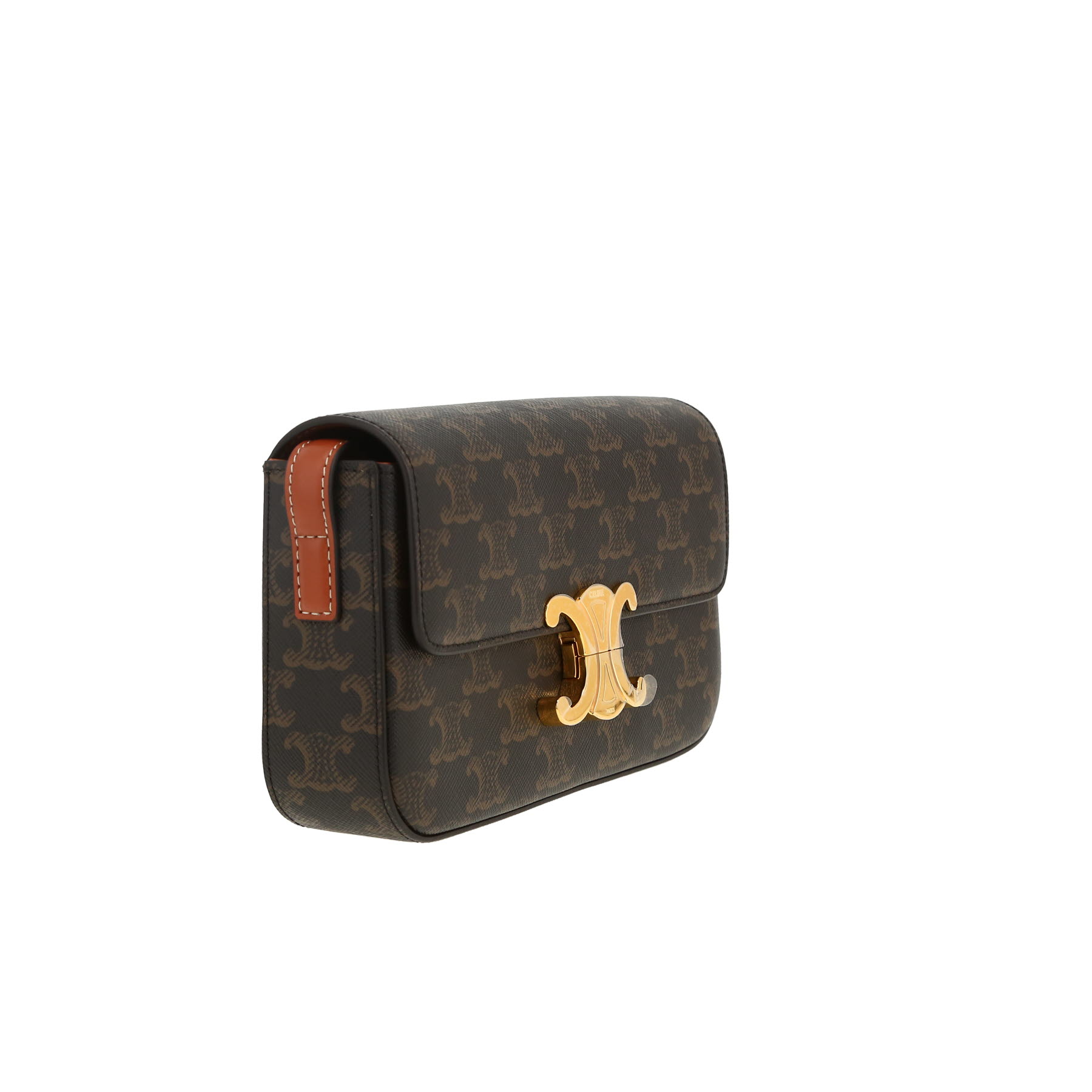 Celine  Claude handbag  in brown "Triomphe" canvas  and brown leather