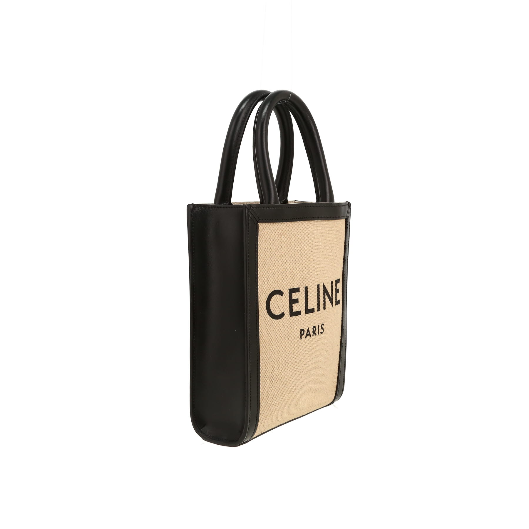 Bolso bandolera Celine  Vertical en lona beige y cuero negro