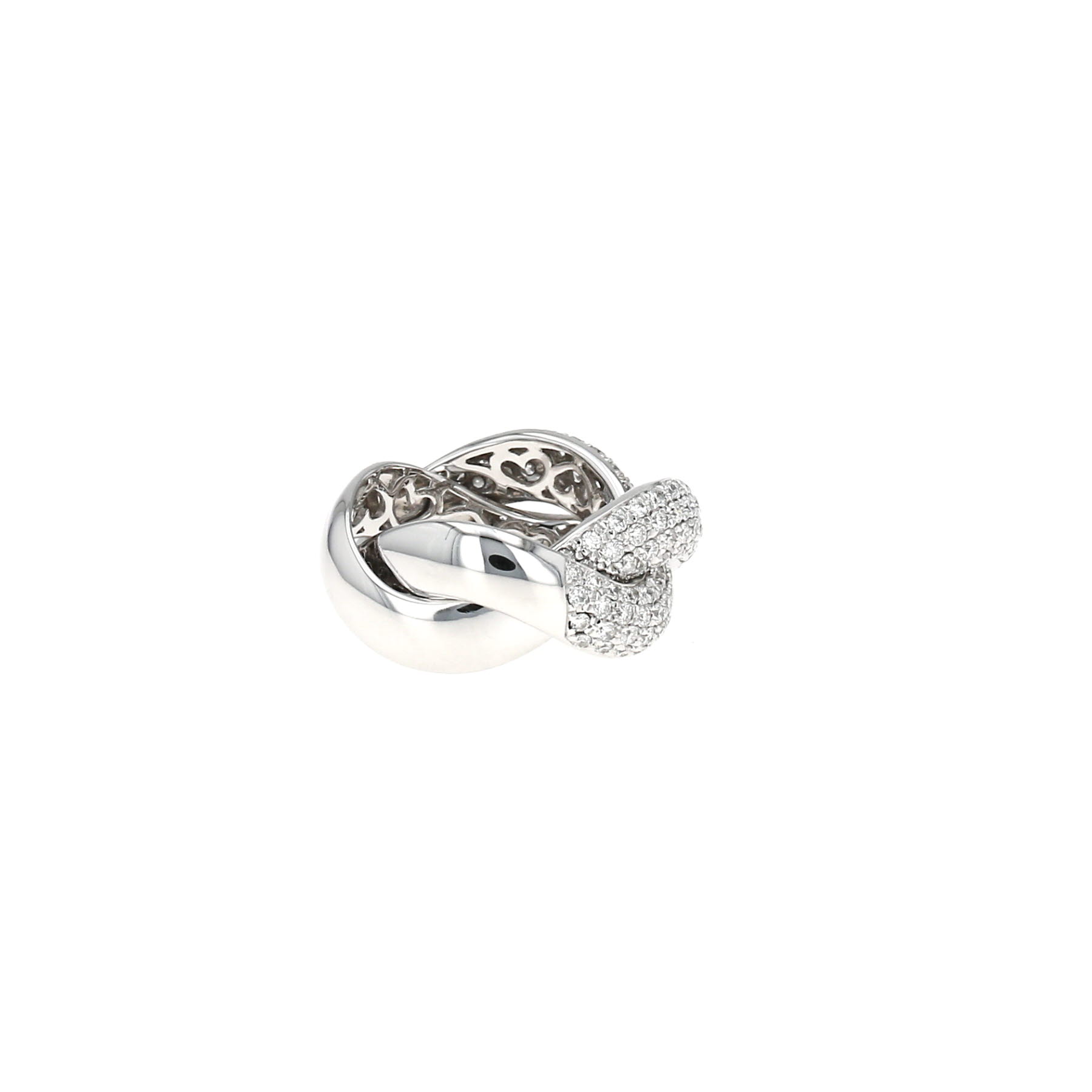 Half-articulated Poiray Tresse large model ring in white gold and diamonds