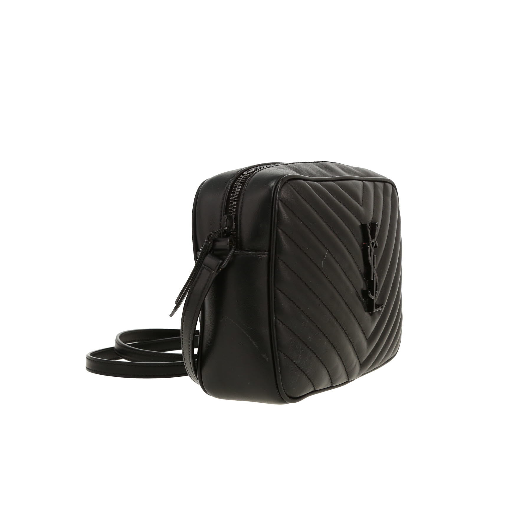 Saint Laurent  Lou Sac Caméra shoulder bag  in black chevron quilted leather