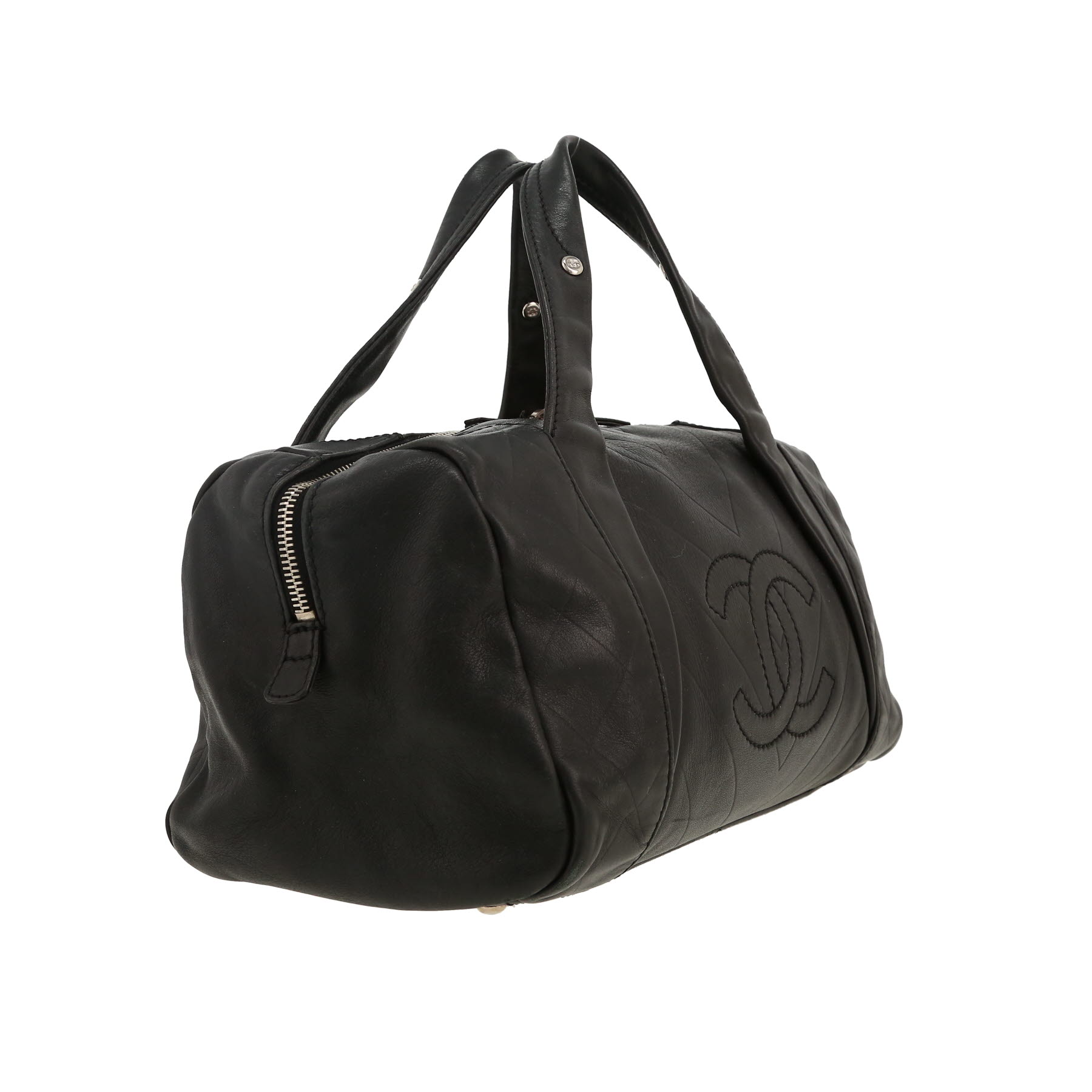 Sac à main Chanel  Bowling en cuir matelassé et cuir lisse noir