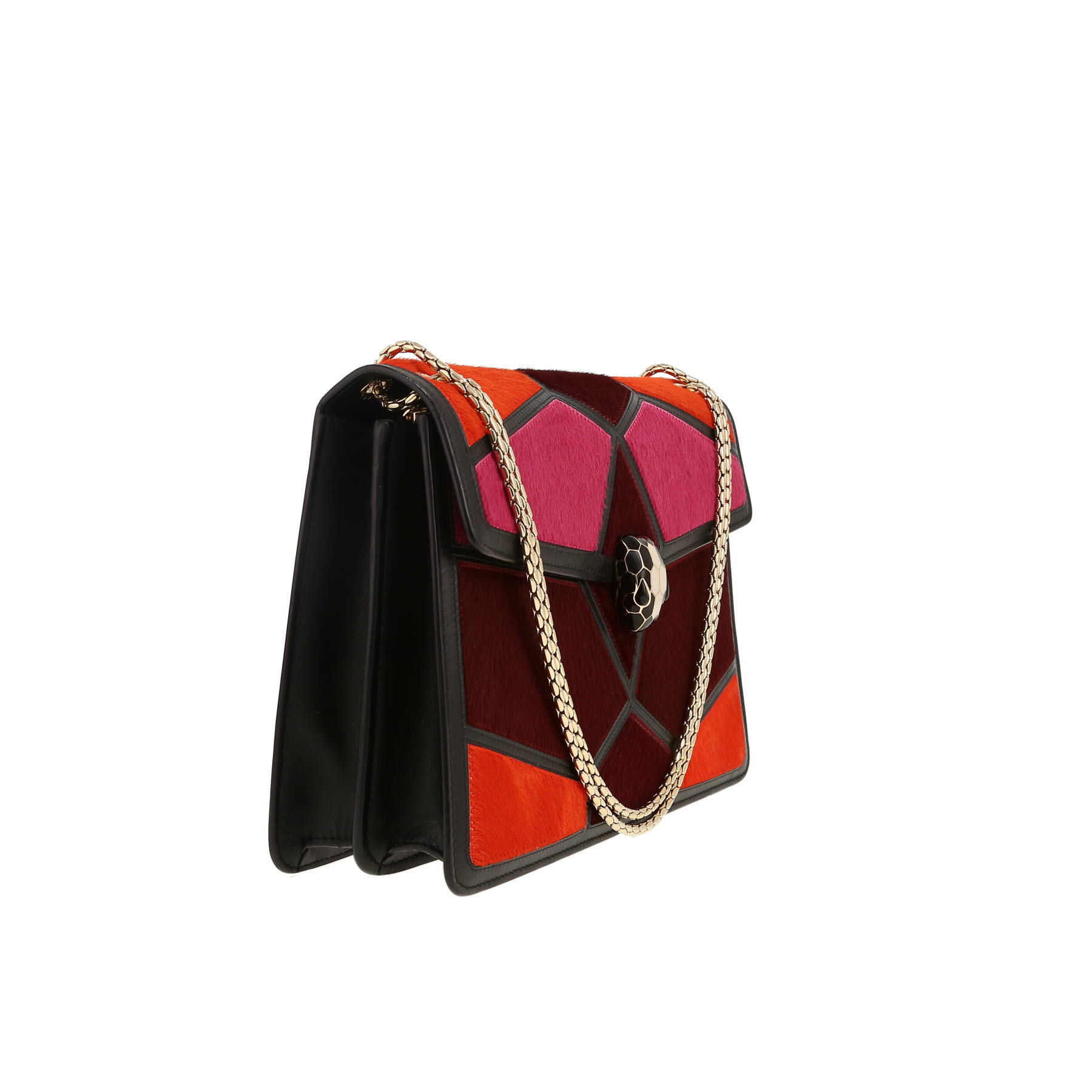 Sac à main Bulgari  Serpenti en poulain bordeaux rose et rouge et cuir noir