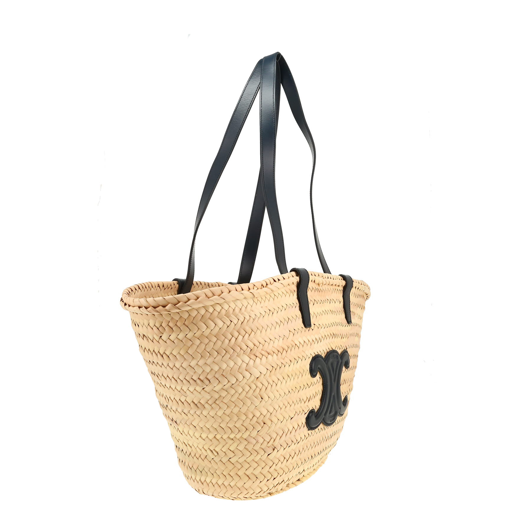Shopping bag Celine   in vimini beige e pelle blu marino
