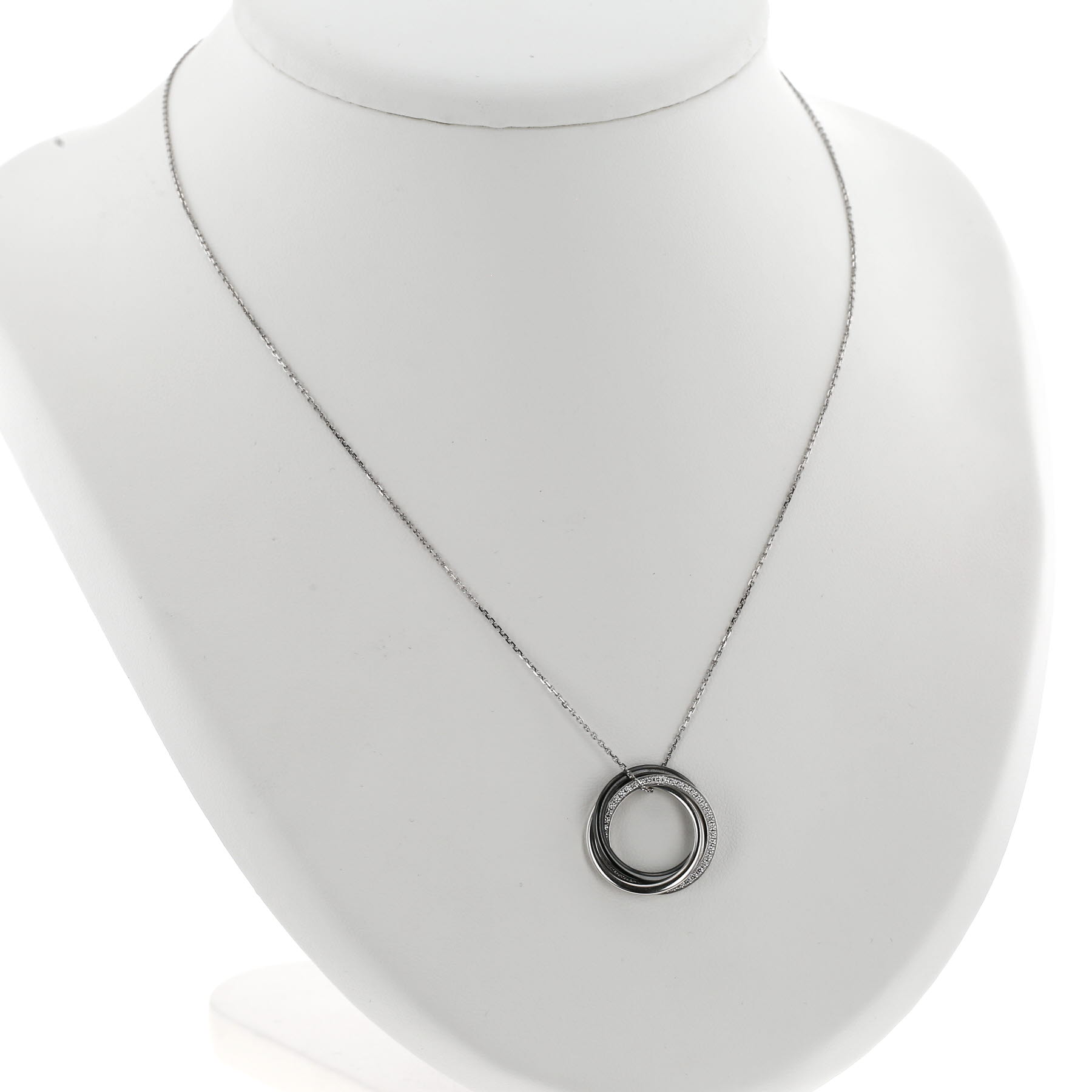 Collana Cartier Trinity in oro bianco, ceramica nero e diamanti