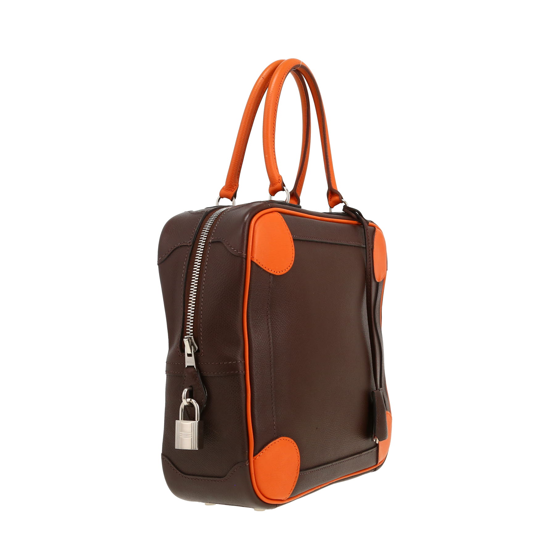 Hermès  Omnibus handbag  in brown and orange Courchevel leather