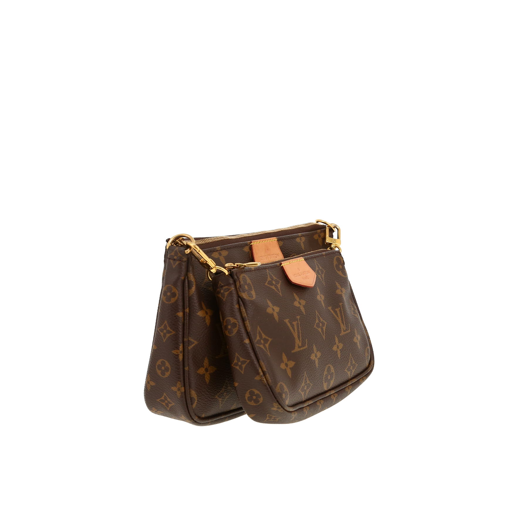 Sac bandoulière Louis Vuitton  Multi-Pochette en toile monogram marron et cuir naturel