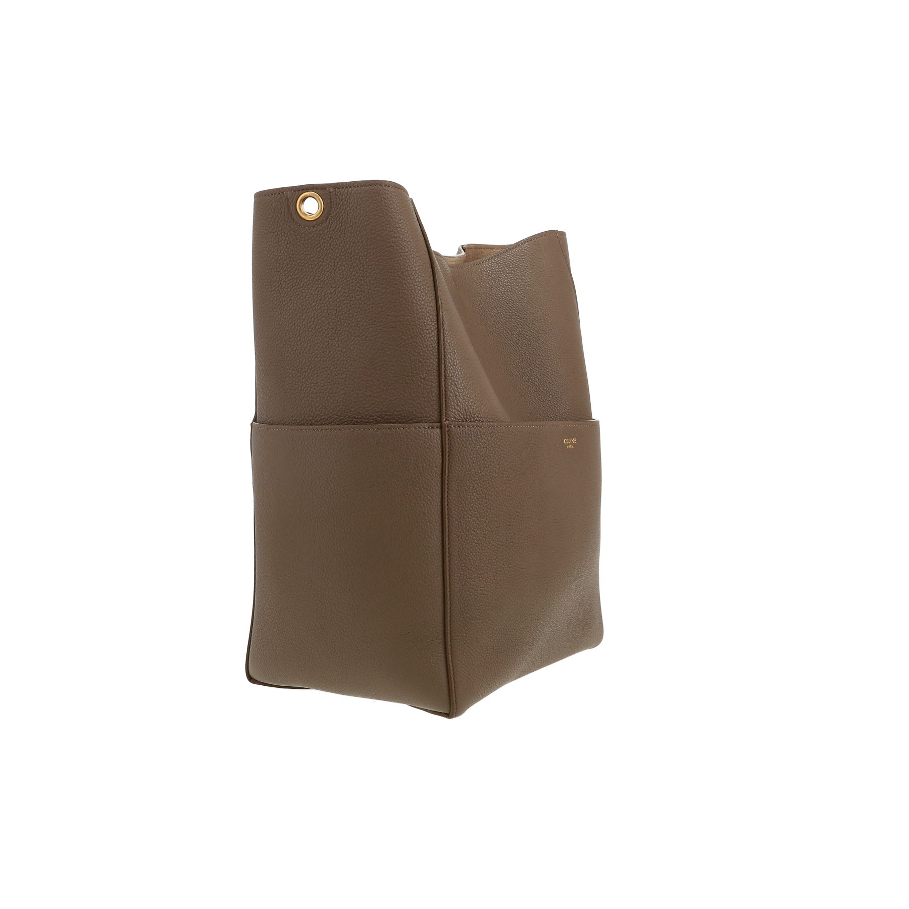 Borsa Celine  Sac Sangle in pelle martellata color talpa