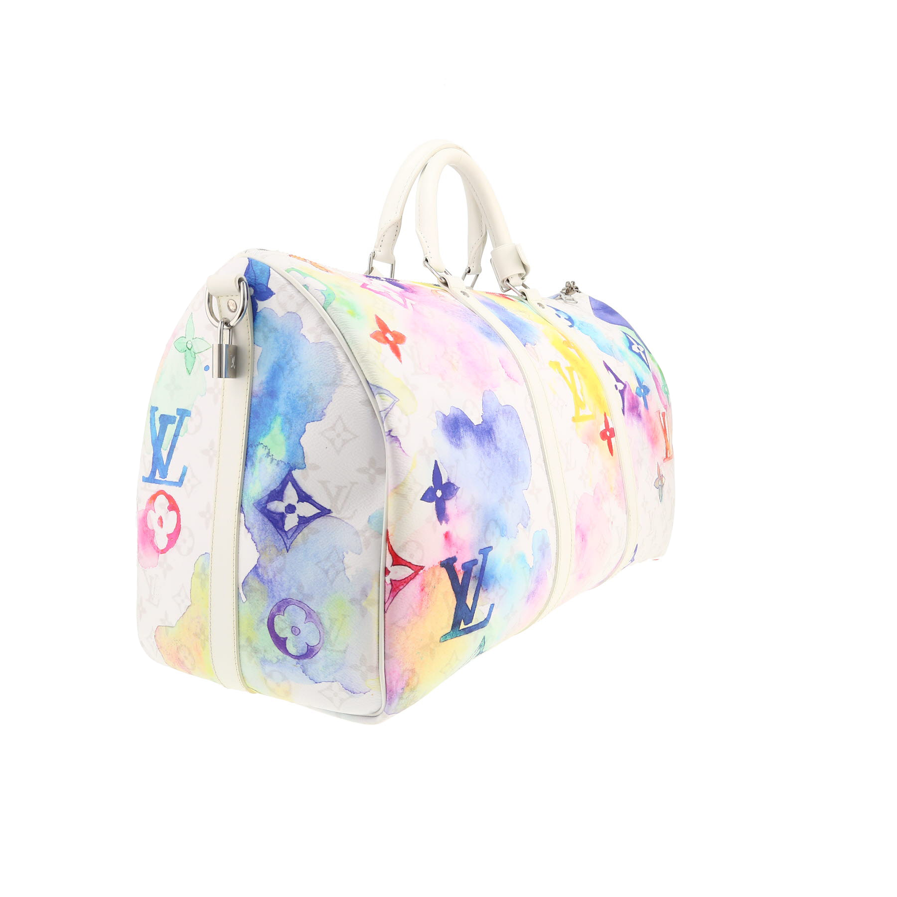 Sac de voyage Louis Vuitton  Keepall Editions Limitées en toile monogram multicolore et cuir blanc Sac de voyage Louis Vuitton  Keepall Editions Limitées en toile monogram multicolore et cuir blanc