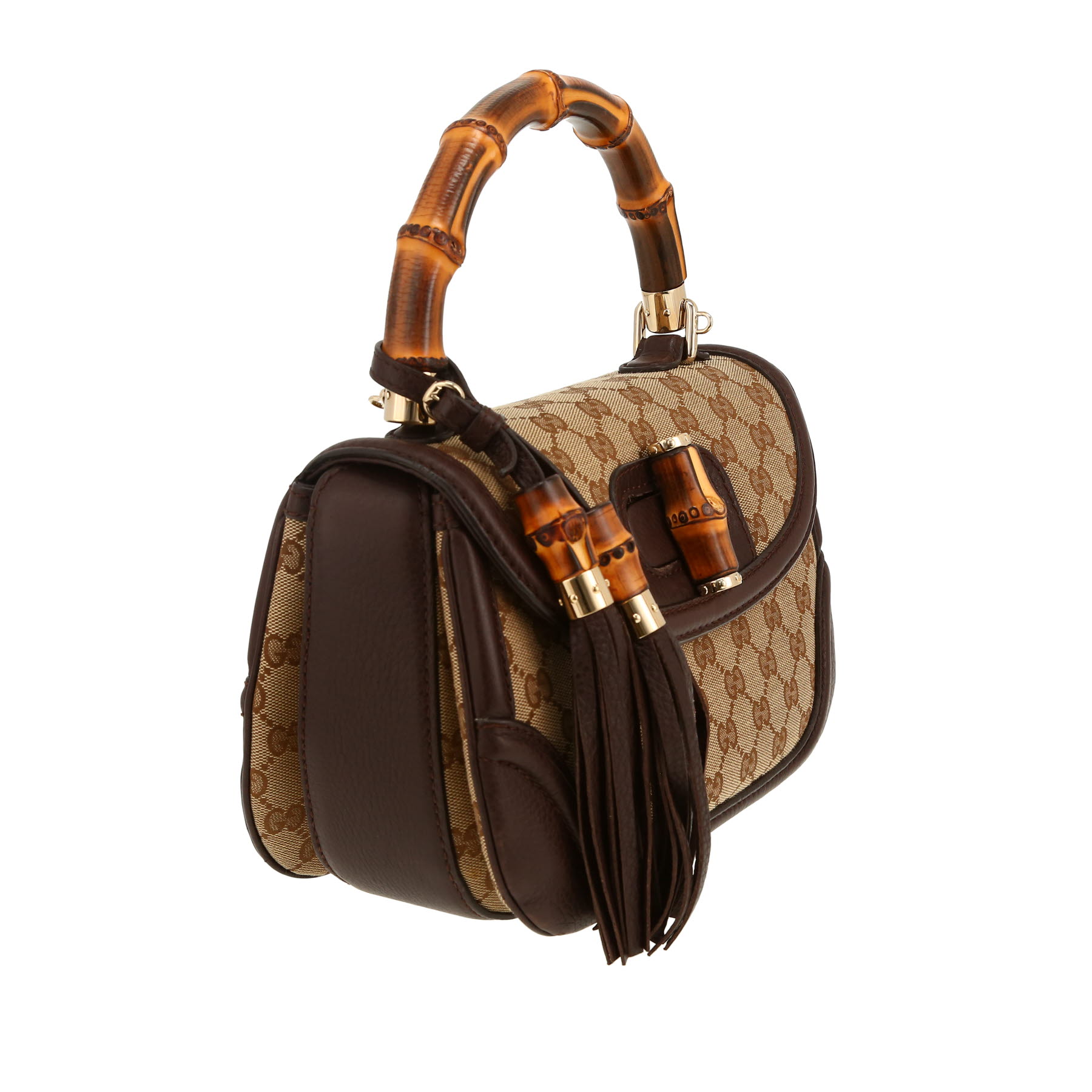 Gucci  Bamboo handbag  in beige "sûpreme GG" canvas  and brown leather