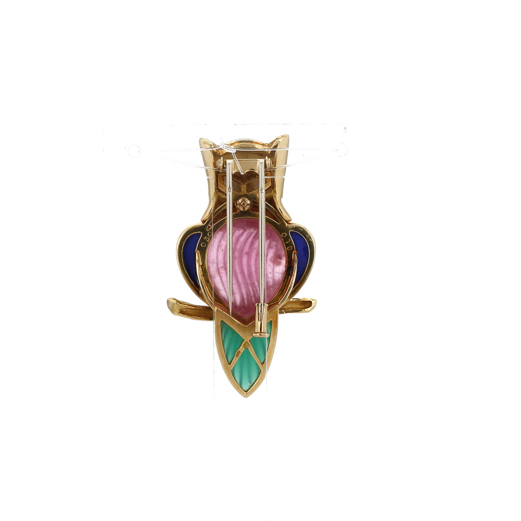 Broche années 1980 Vintage Jean et Pierre Bellin en or jaune, pierres de couleurs et diamants