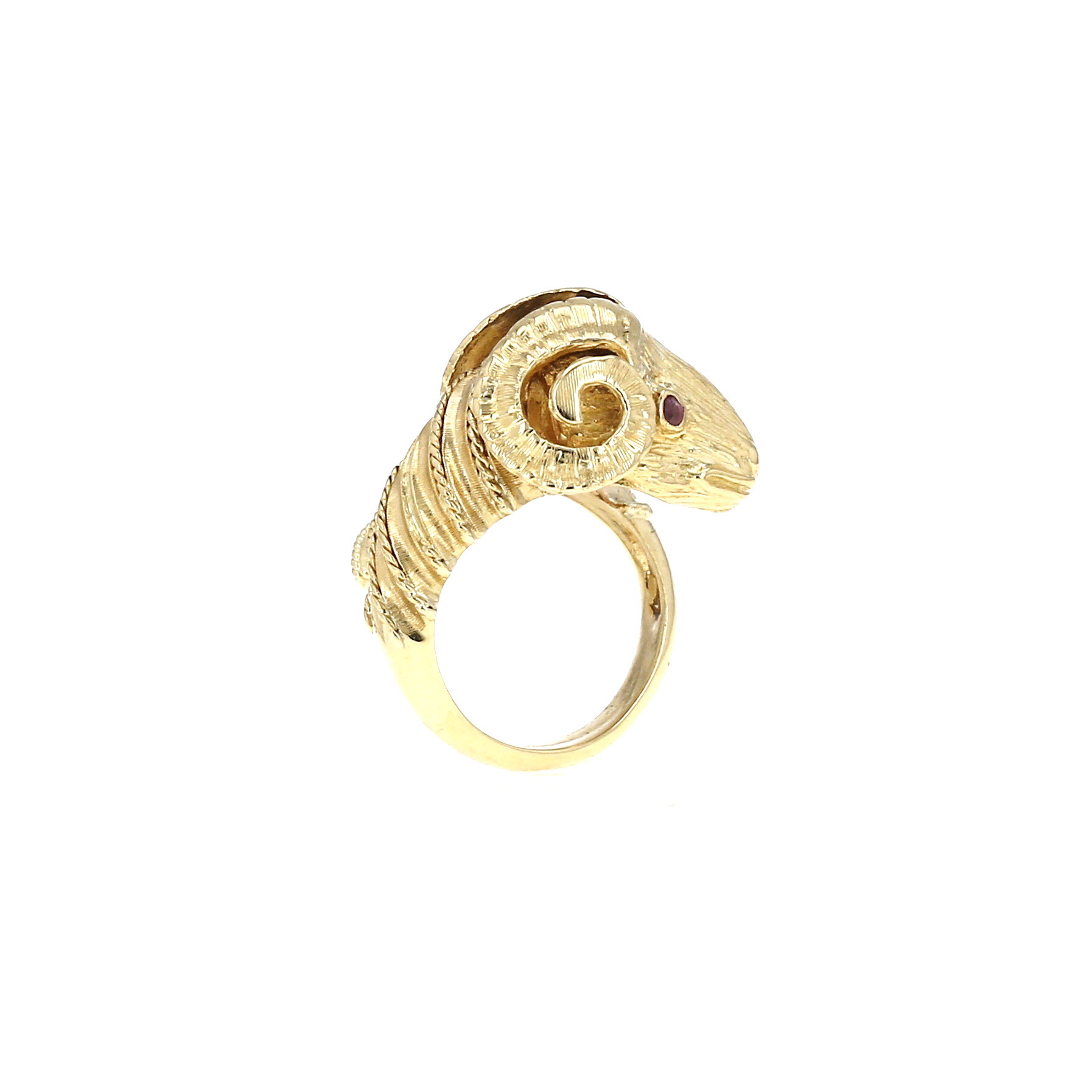 Bague Lalaounis  en or jaune, émeraude et rubis