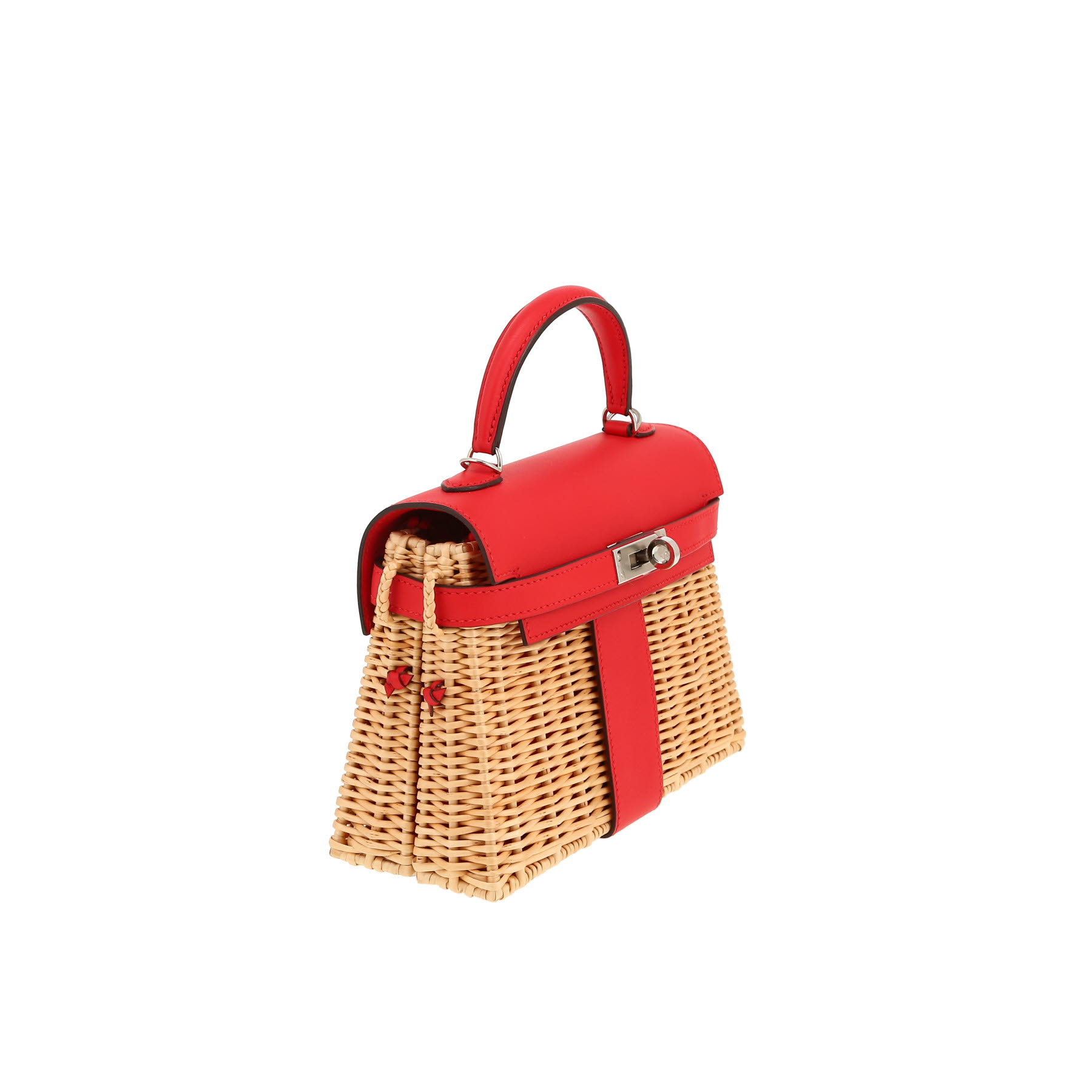 Sac à main Hermès  Kelly Picnic 20 cm en osier et cuir Swift rouge