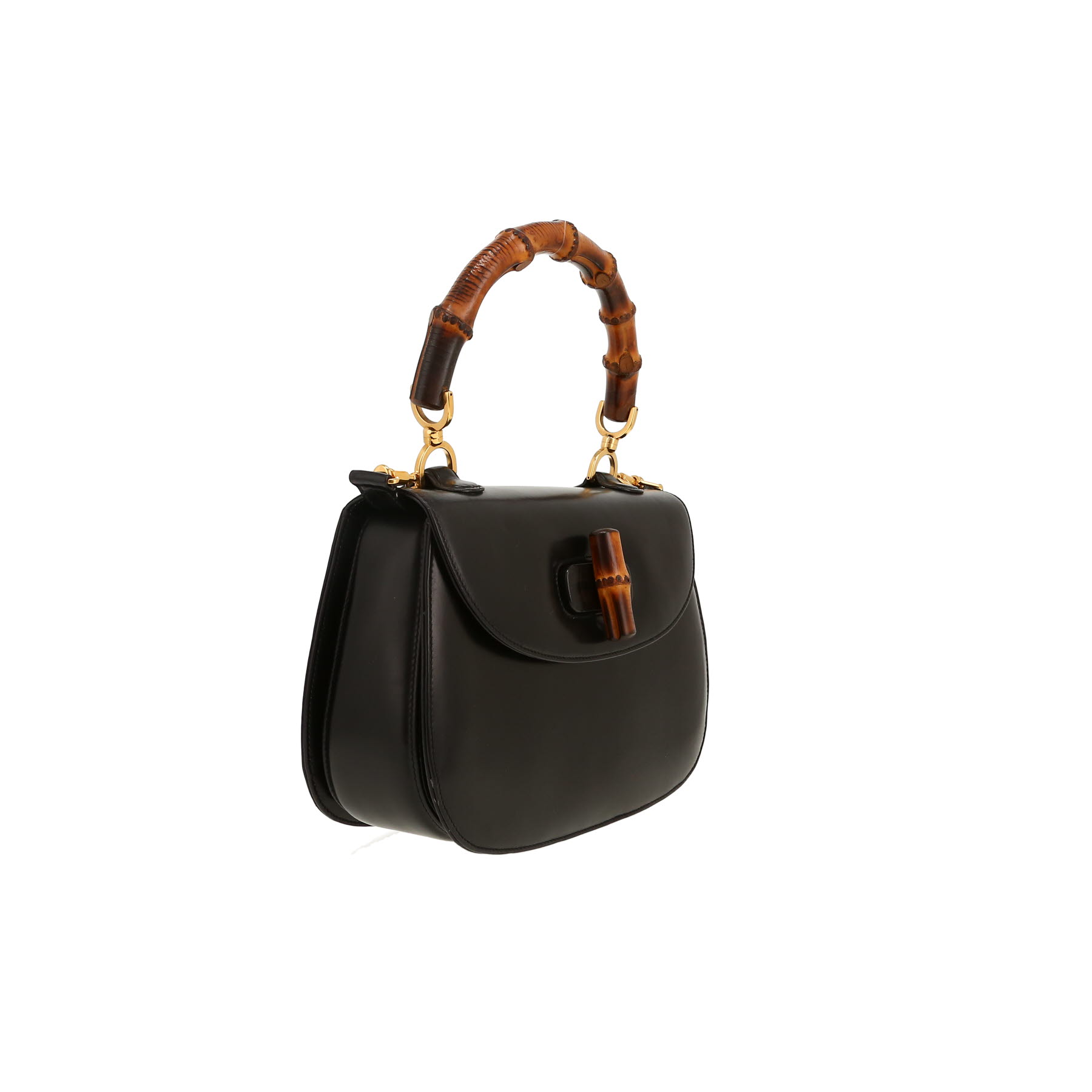 Gucci  Bamboo medium model  shoulder bag  in black leather  and bamboo