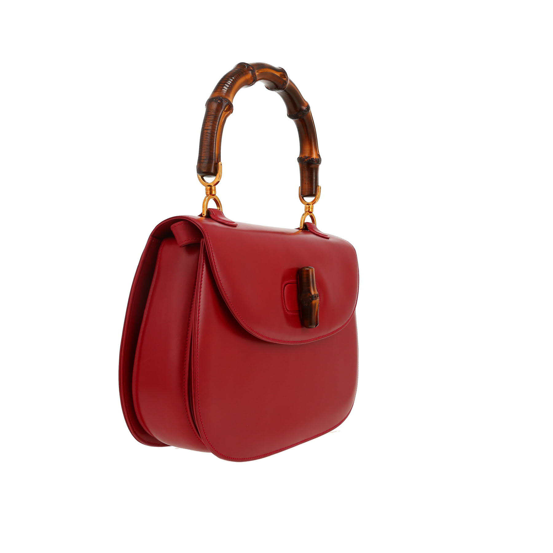 Gucci  Bamboo large model  shoulder bag  in red leather