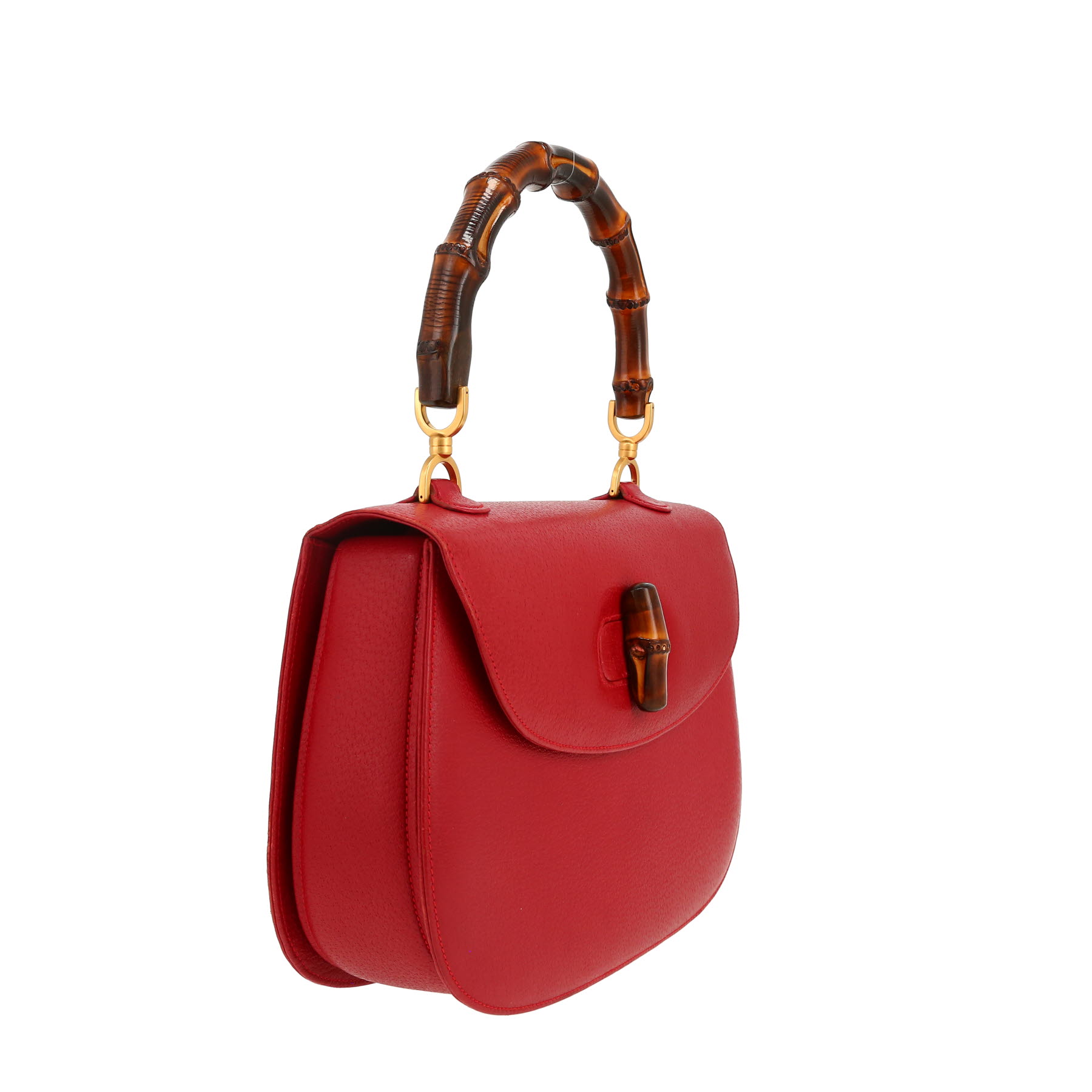 Gucci  Bamboo large model  shoulder bag  in red Pecari leather  and bamboo