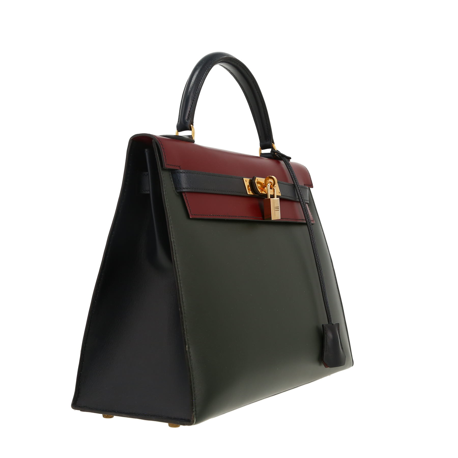 Hermès  Kelly 32 cm handbag  in burgundy, green and navy blue box leather